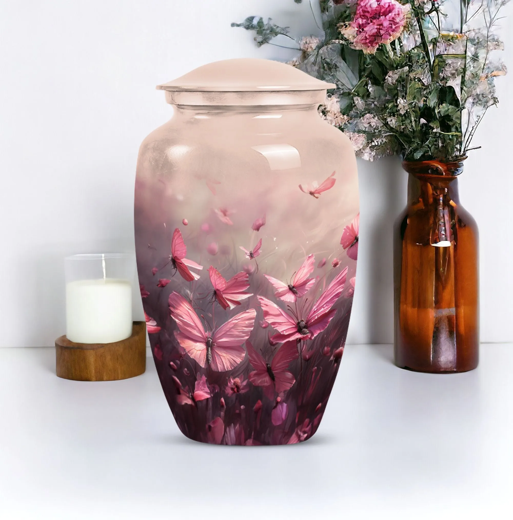 Soaring Silhouettes: Pink Butterfly Cremation Keeper
