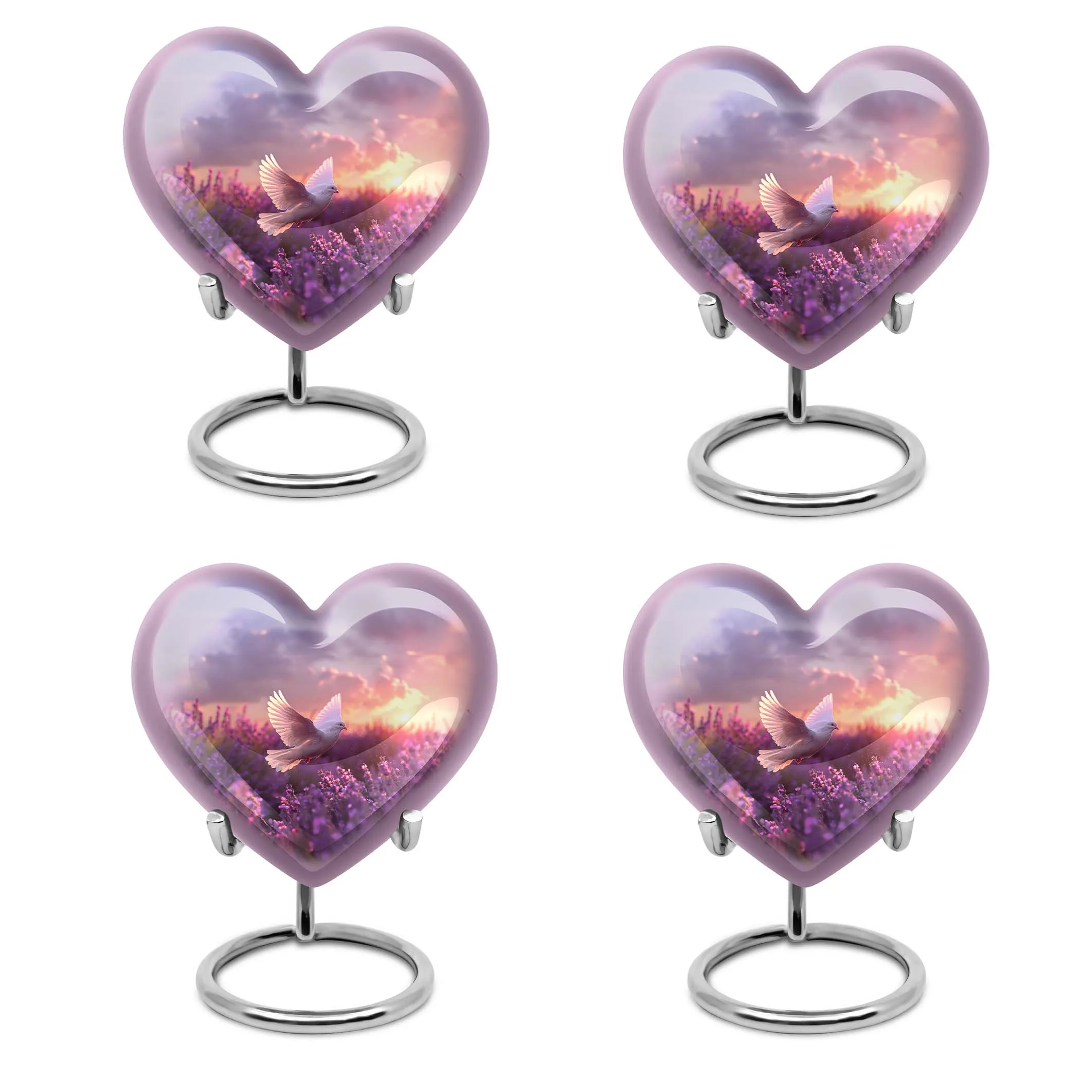 Soothing White Dove Reflection on Purple Urn - Majestic Memorial Trophy For Remembering Loved Ones