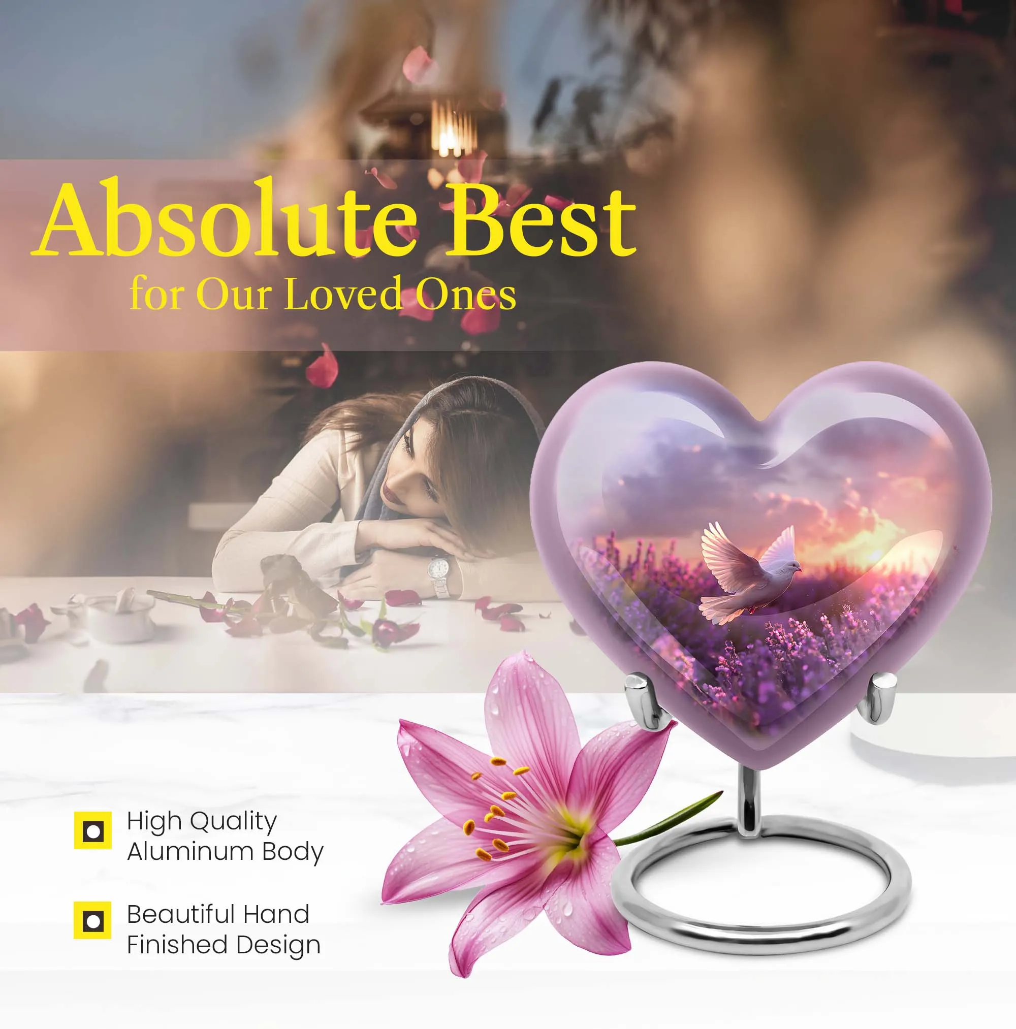 Soothing White Dove Reflection on Purple Urn - Majestic Memorial Trophy For Remembering Loved Ones