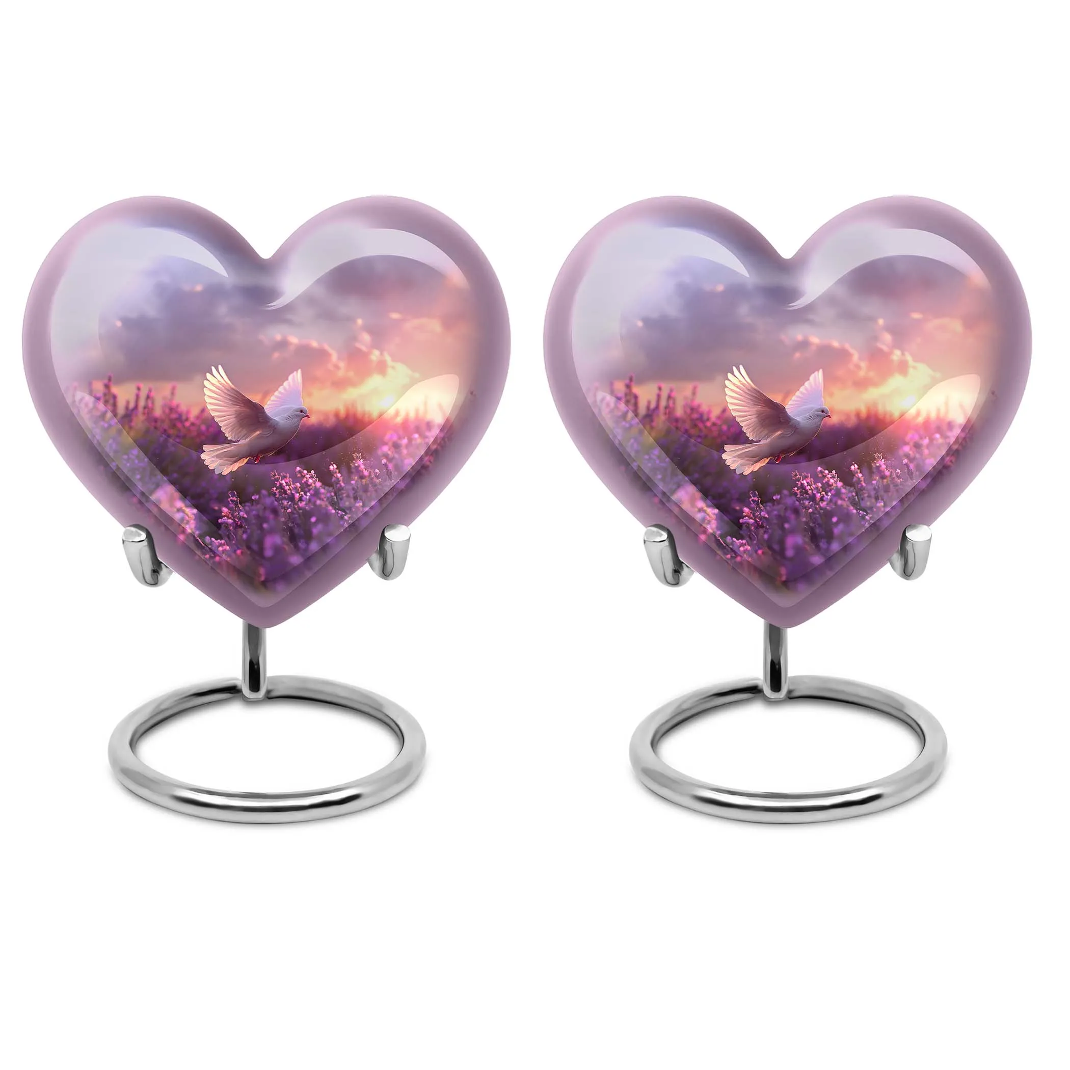 Soothing White Dove Reflection on Purple Urn - Majestic Memorial Trophy For Remembering Loved Ones