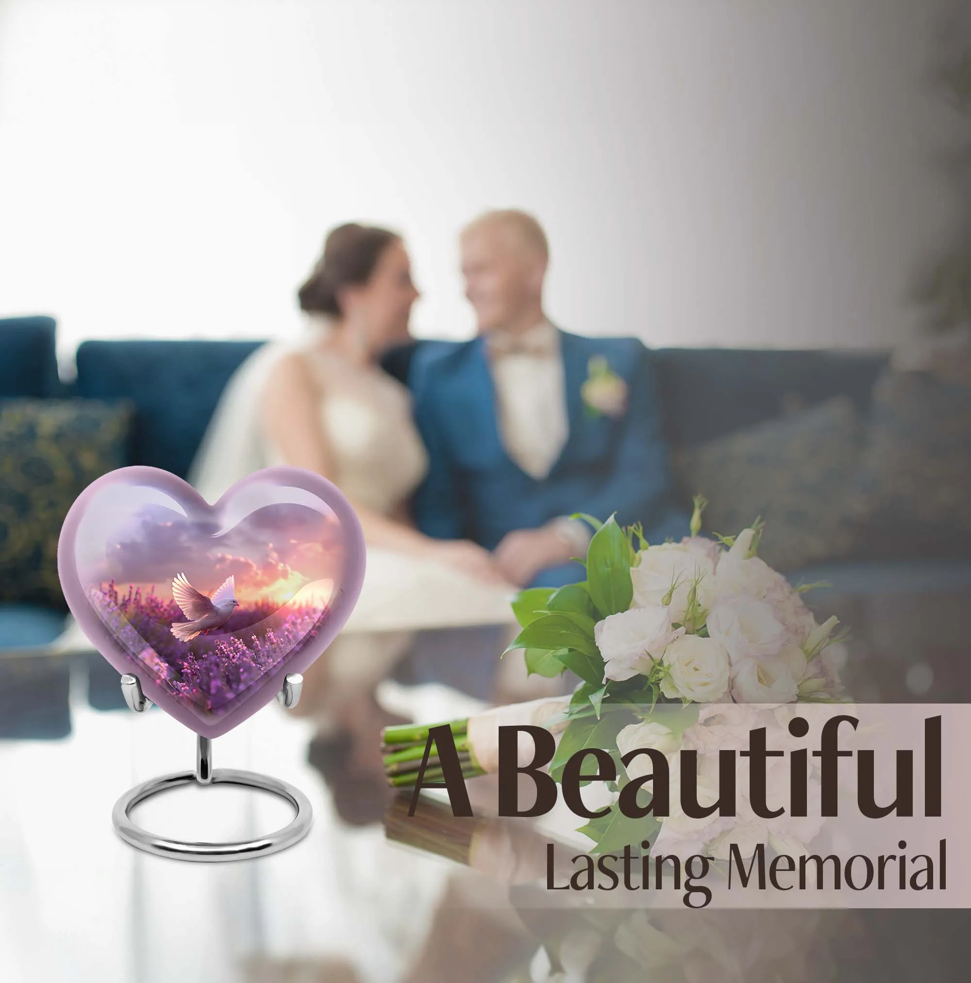 Soothing White Dove Reflection on Purple Urn - Majestic Memorial Trophy For Remembering Loved Ones