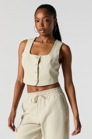 Square Neck Button Front Vest