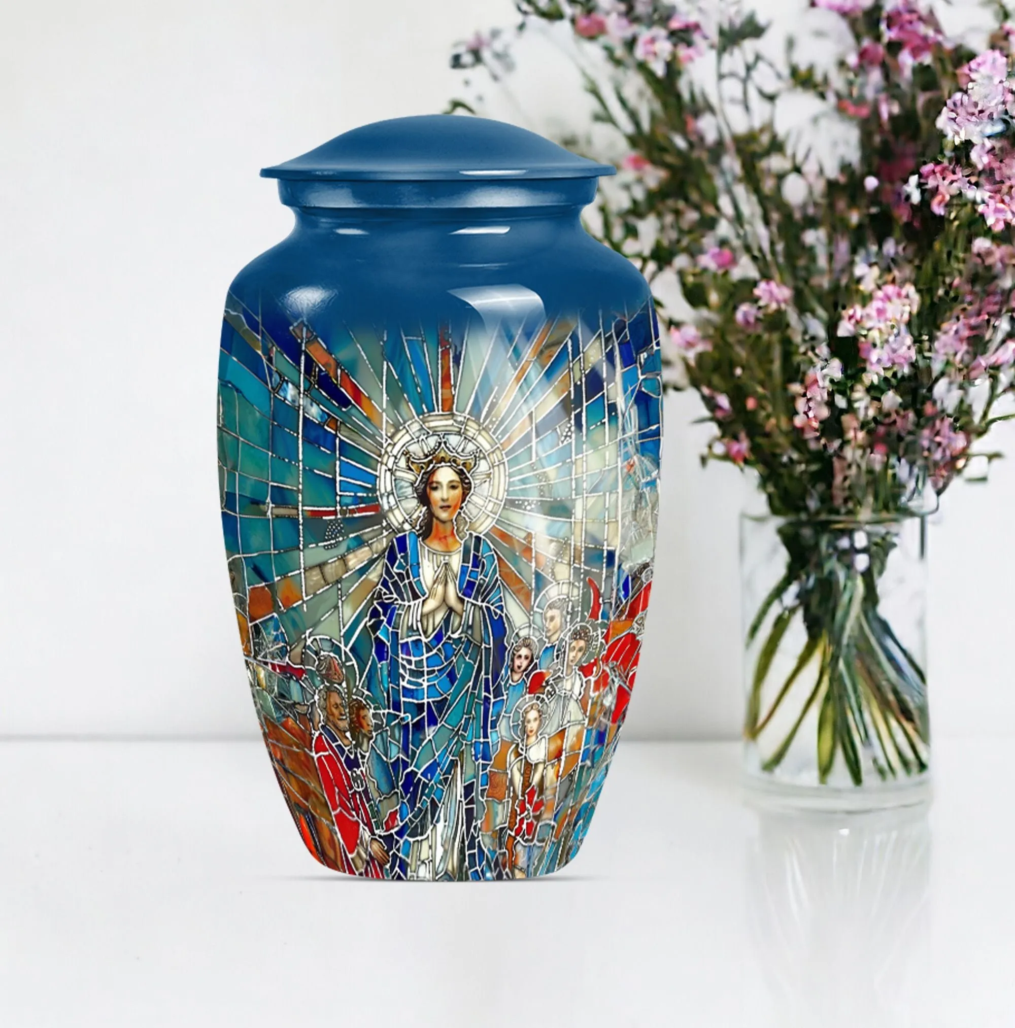 Stained Glass Homage Urn - Container For Cremated Human Ashes