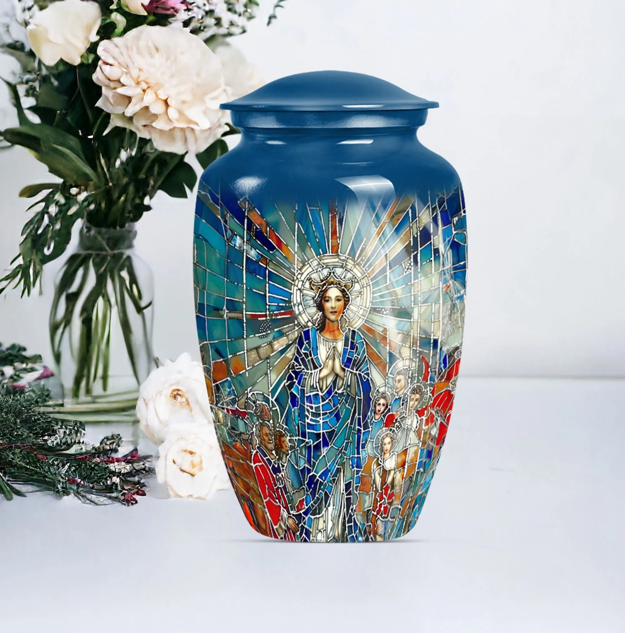Stained Glass Homage Urn - Container For Cremated Human Ashes