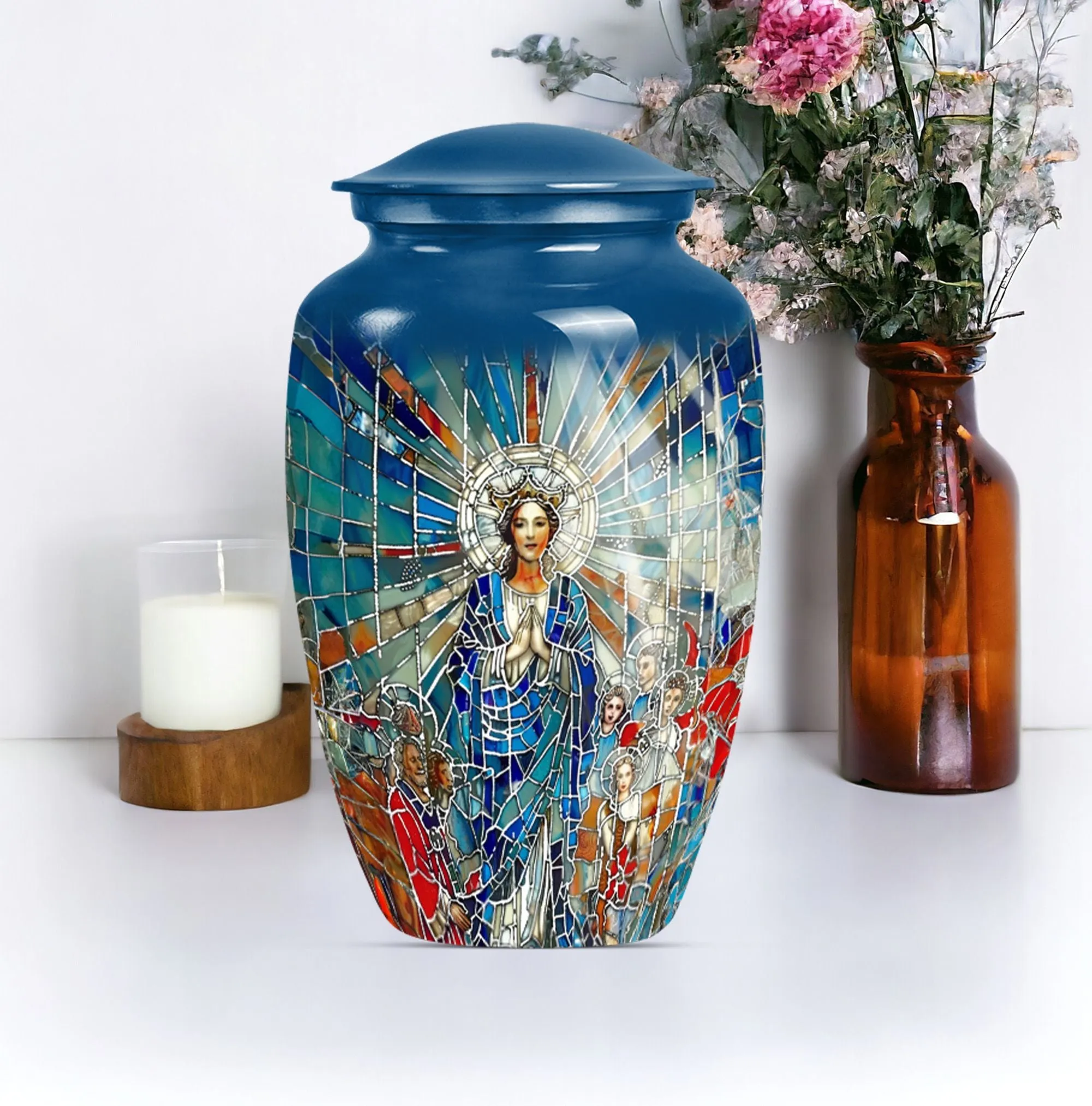 Stained Glass Homage Urn - Container For Cremated Human Ashes