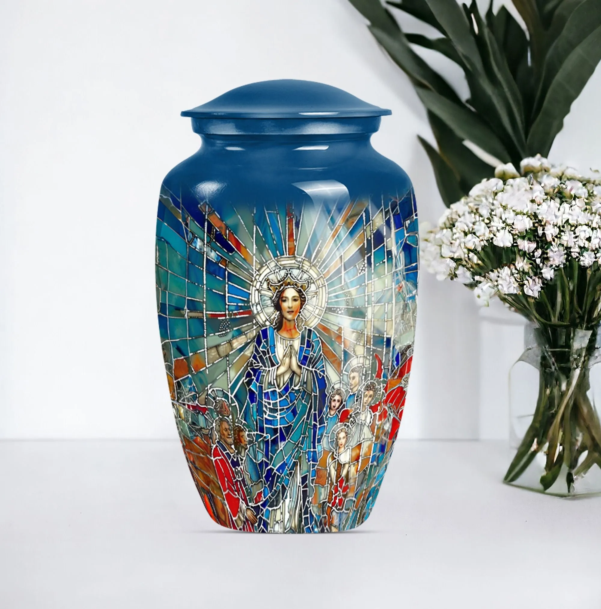 Stained Glass Homage Urn - Container For Cremated Human Ashes