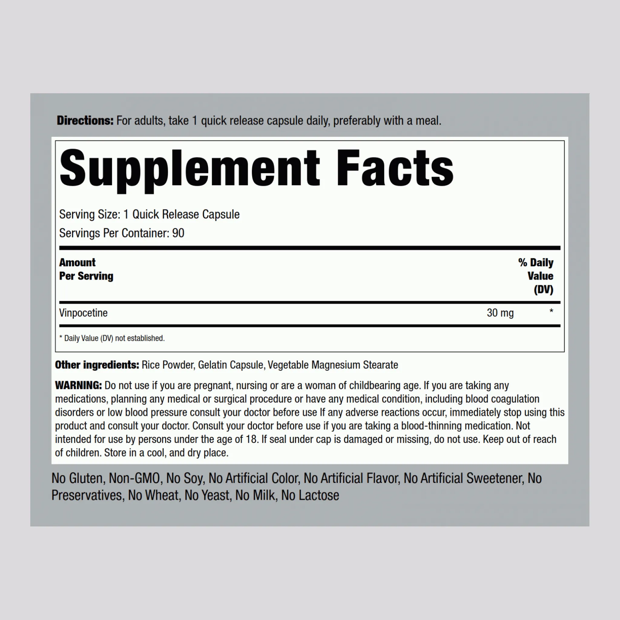 Super-Strength Vinpocetine, 30 mg, 90 Quick Release Capsules