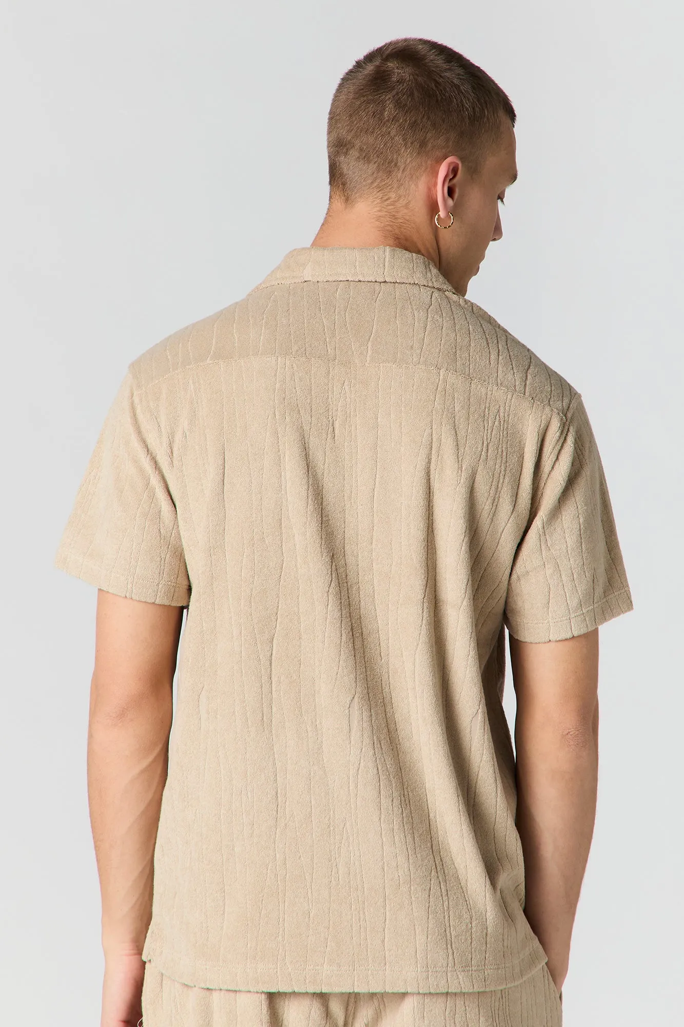 Textured Terry Button-Up Top