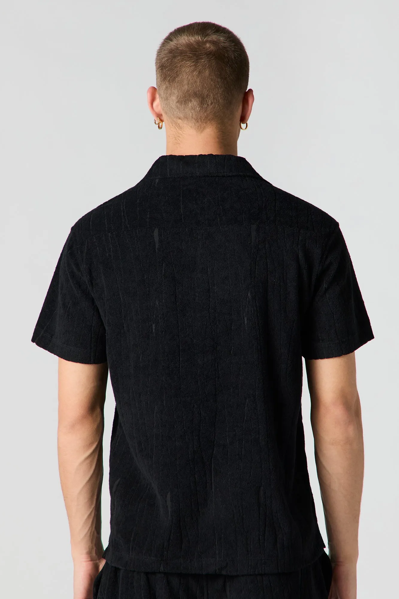 Textured Terry Button-Up Top
