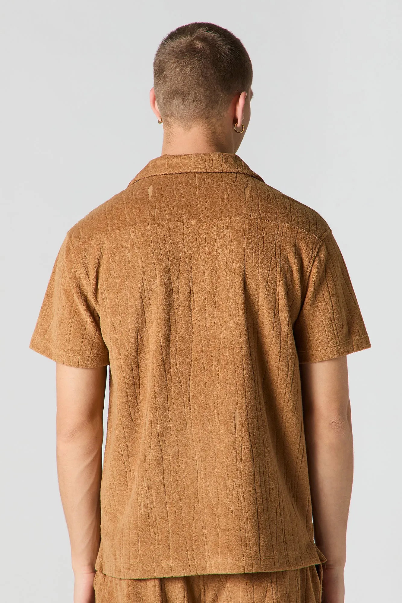 Textured Terry Button-Up Top