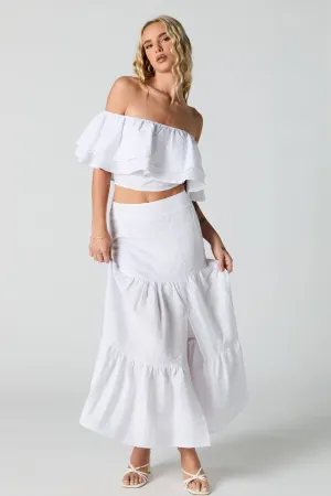 Textured Tiered Slit Maxi Skirt