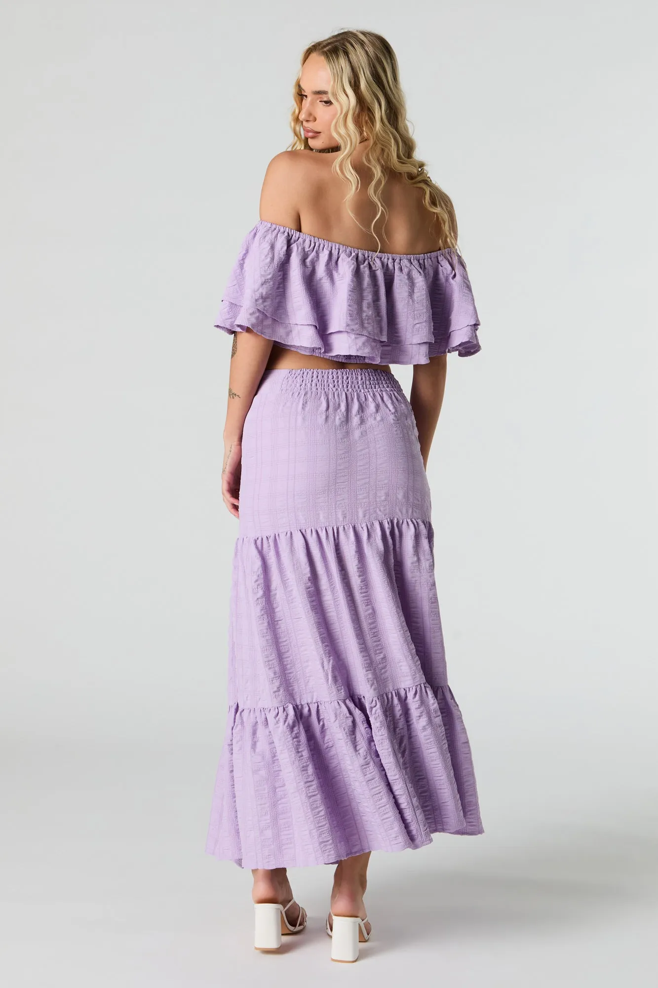 Textured Tiered Slit Maxi Skirt