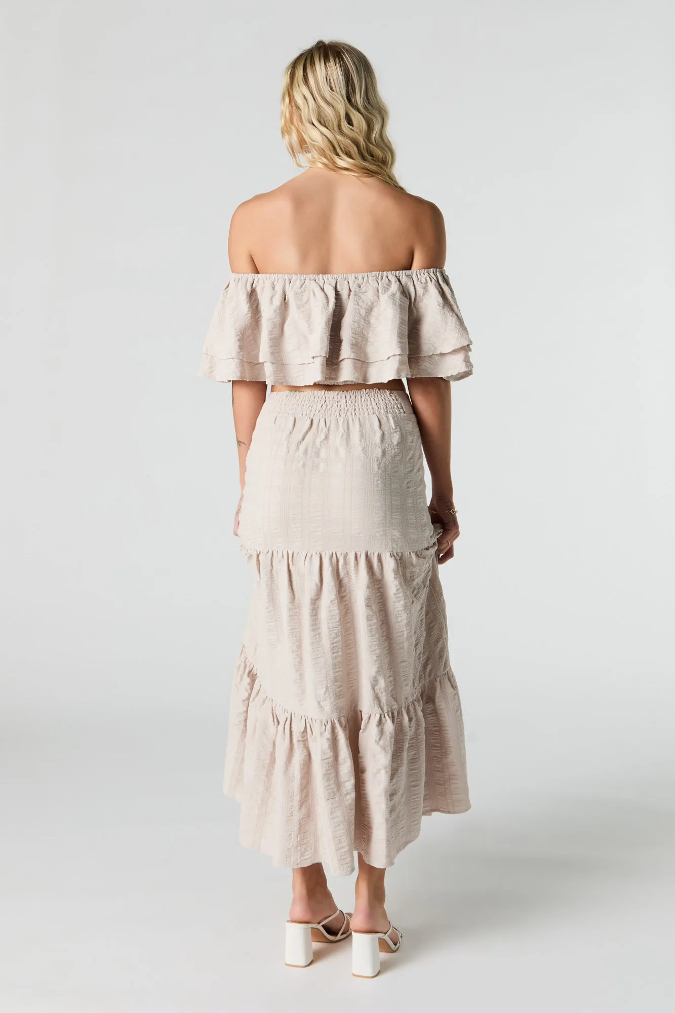 Textured Tiered Slit Maxi Skirt
