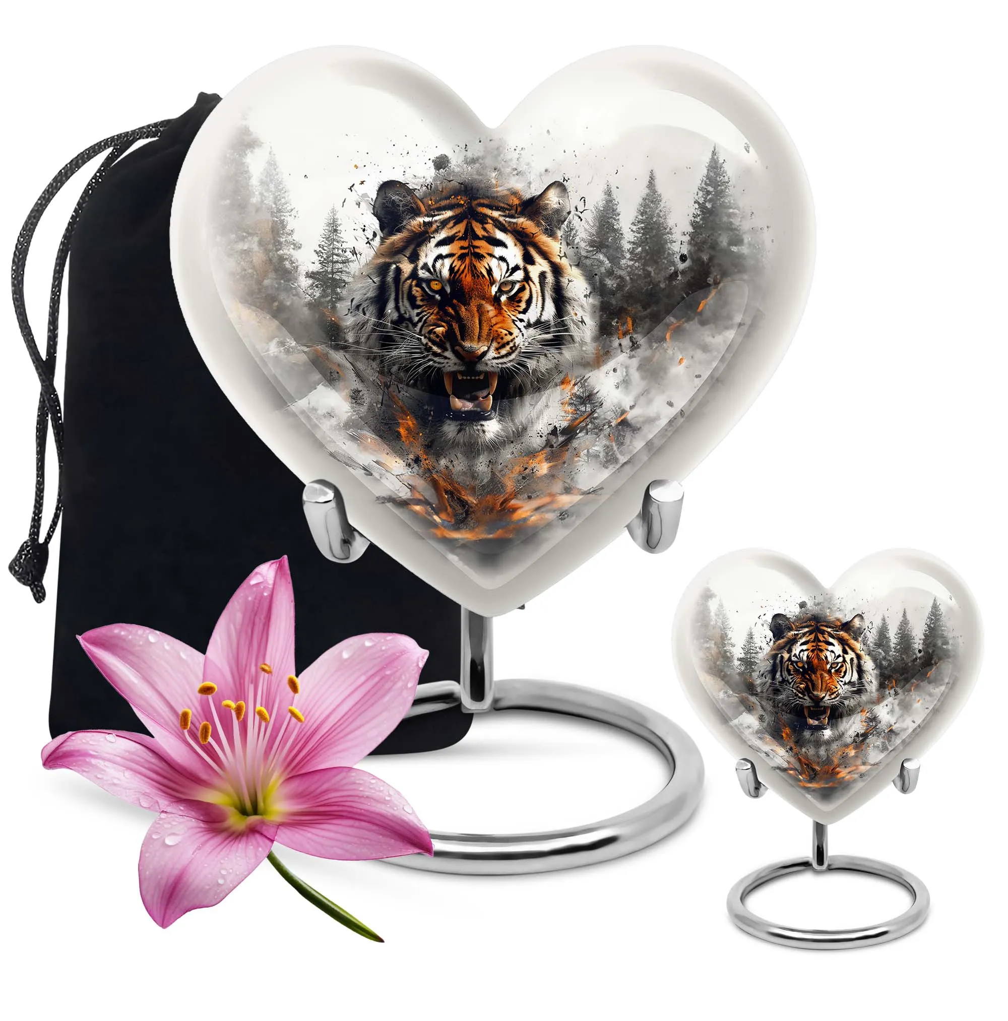 Tiger Urn Delicate Bloom: Cremation Urn For Remembrance