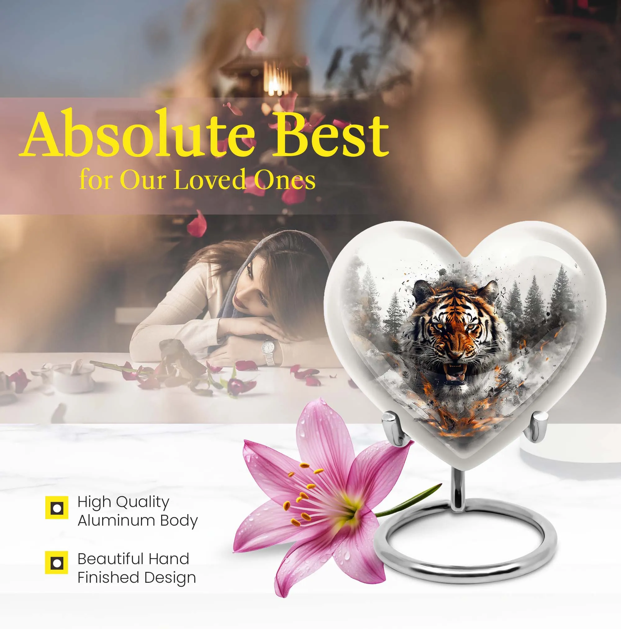 Tiger Urn Delicate Bloom: Cremation Urn For Remembrance