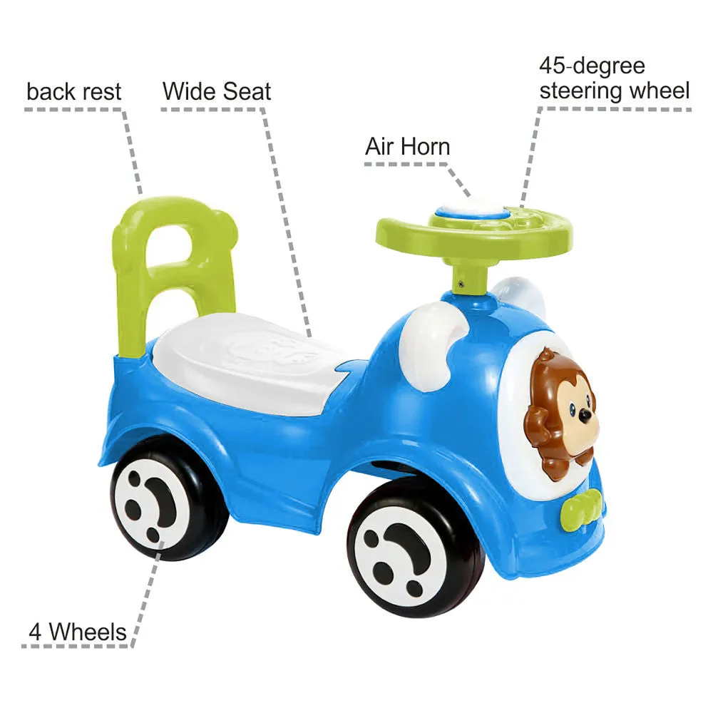 Timate Push & Ride Racer - Blue & Monkey Foot-To-Floor Ride-On