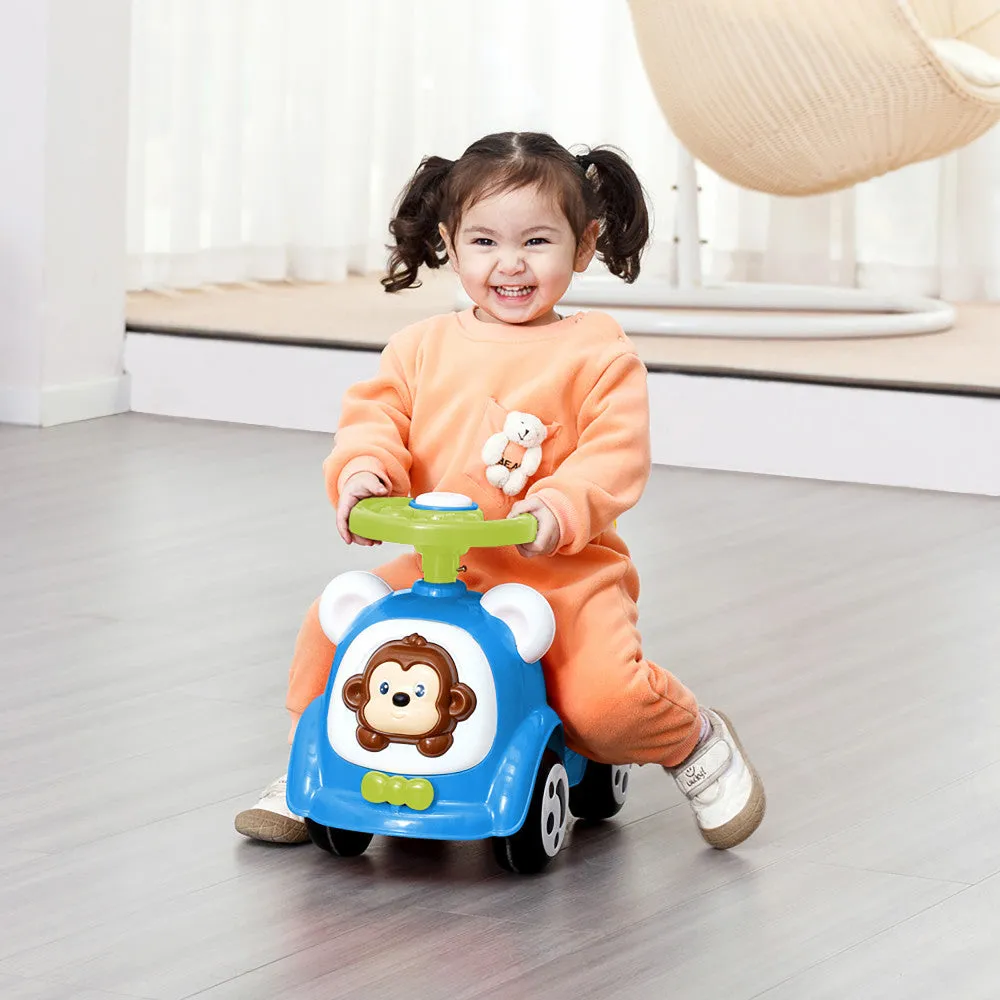 Timate Push & Ride Racer - Blue & Monkey Foot-To-Floor Ride-On