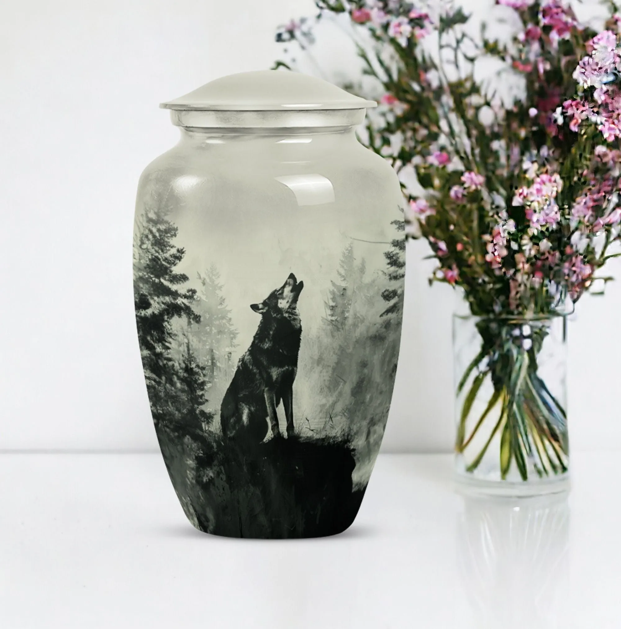 Tranquil Resonance: Wolf Howling Urn, Honourable Memorial