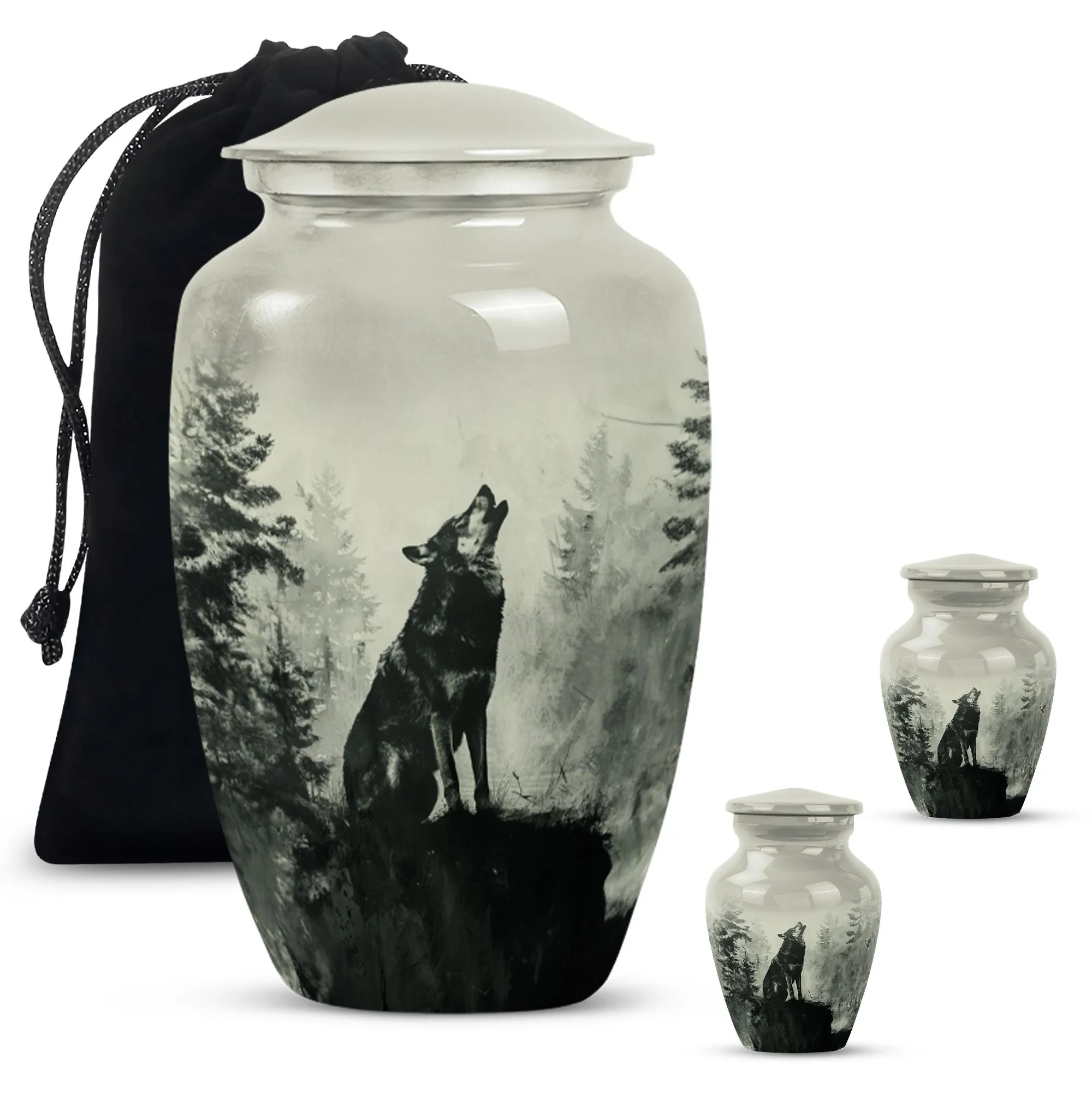 Tranquil Resonance: Wolf Howling Urn, Honourable Memorial