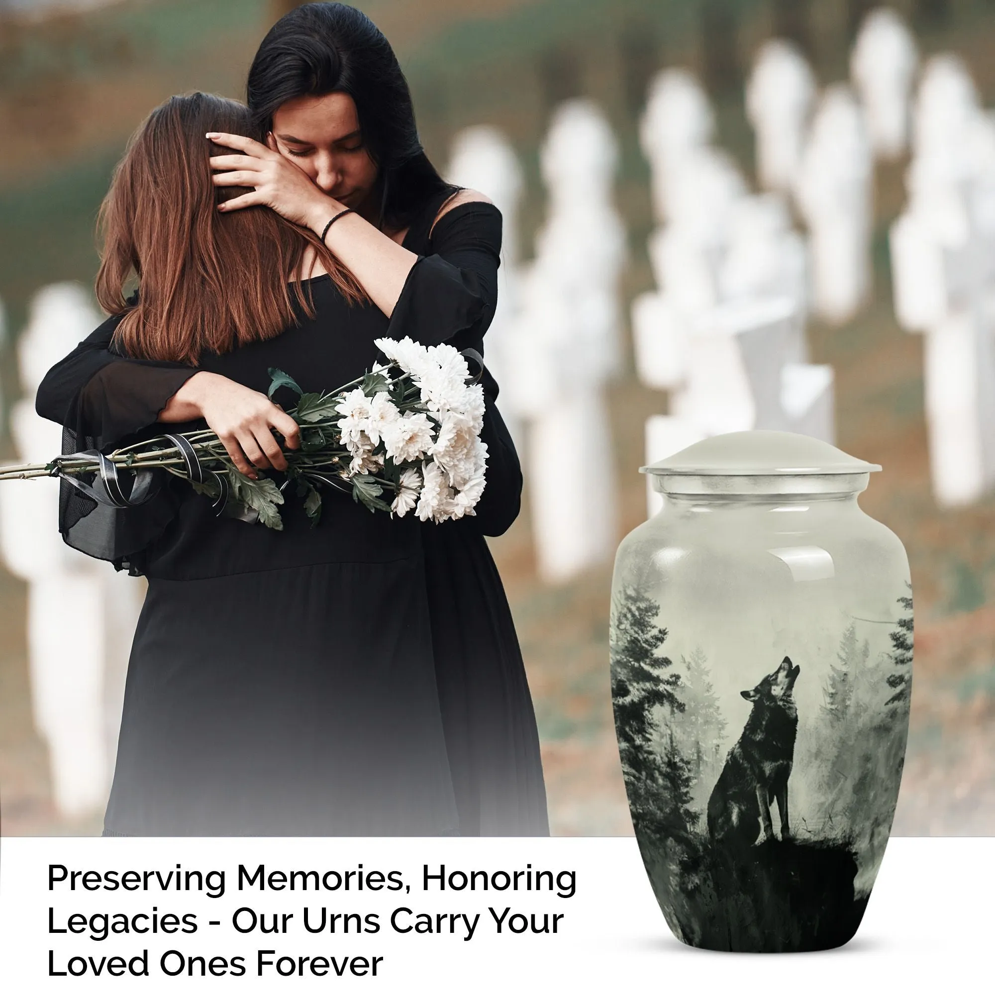Tranquil Resonance: Wolf Howling Urn, Honourable Memorial