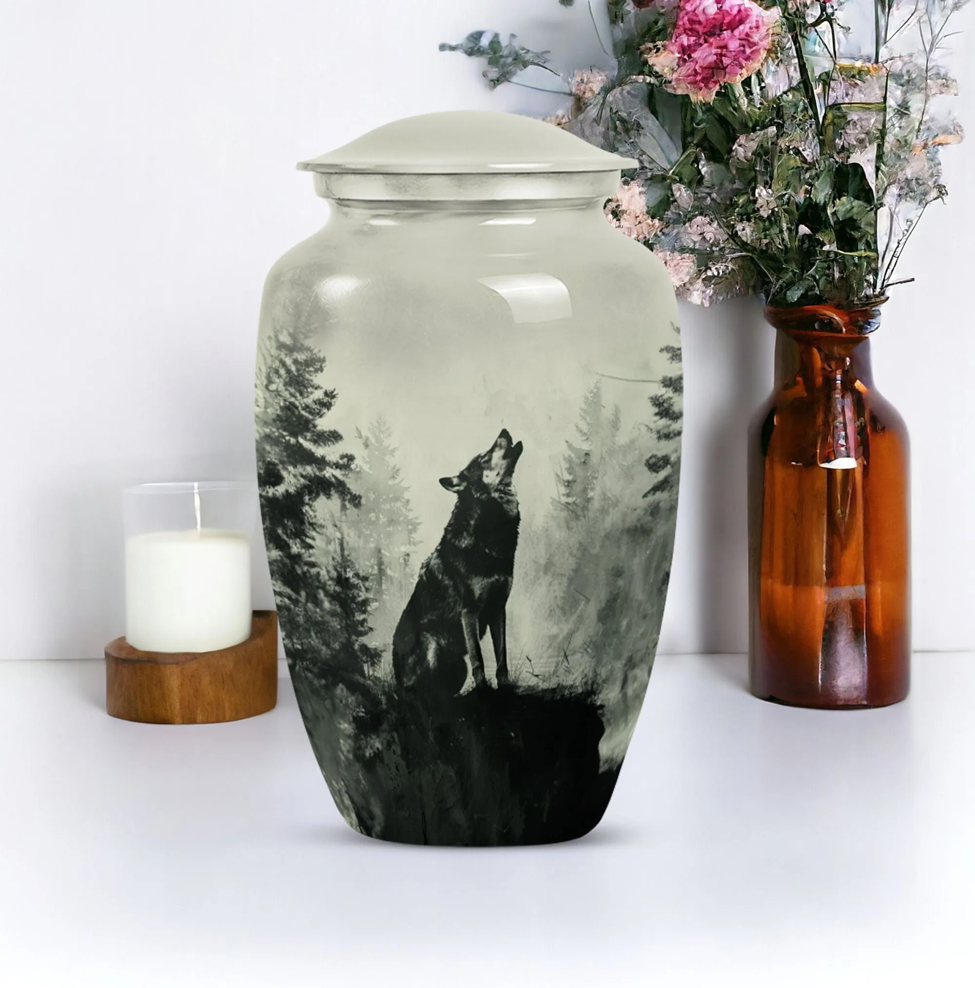 Tranquil Resonance: Wolf Howling Urn, Honourable Memorial
