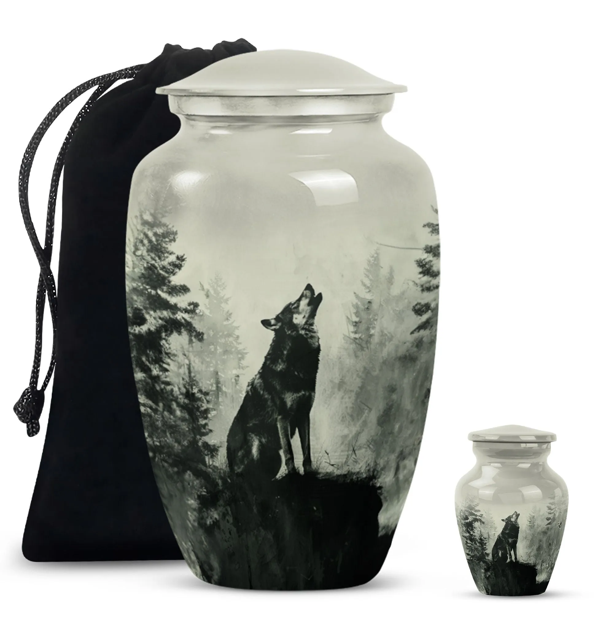 Tranquil Resonance: Wolf Howling Urn, Honourable Memorial