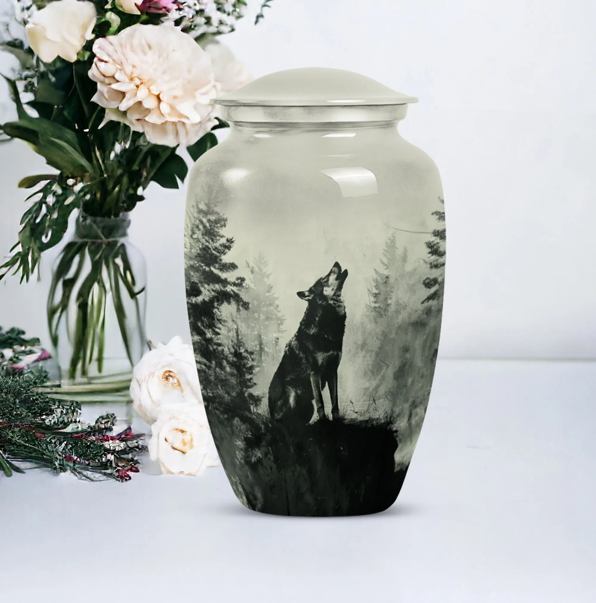 Tranquil Resonance: Wolf Howling Urn, Honourable Memorial