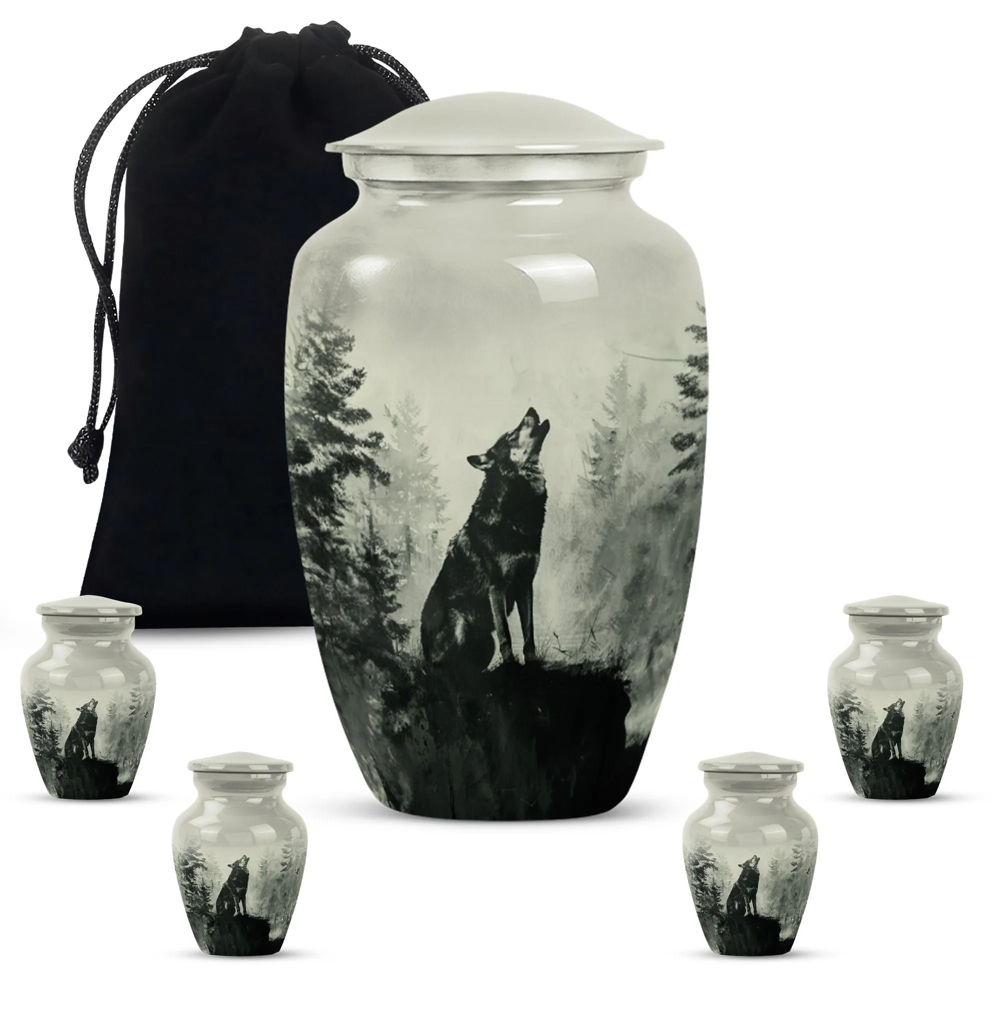 Tranquil Resonance: Wolf Howling Urn, Honourable Memorial