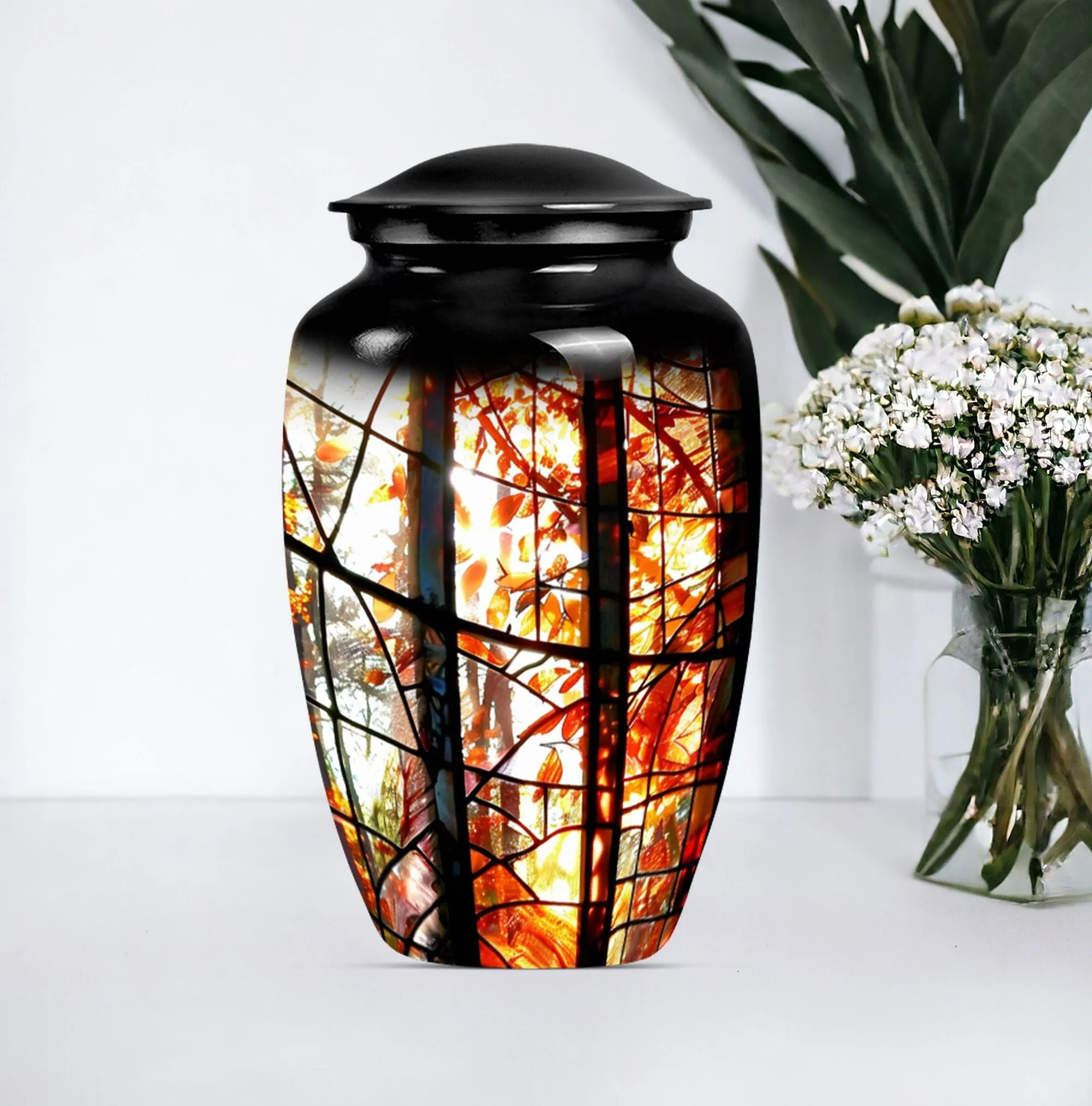 Transcendence Tribute: Stained Glass Memorial Urn for Men