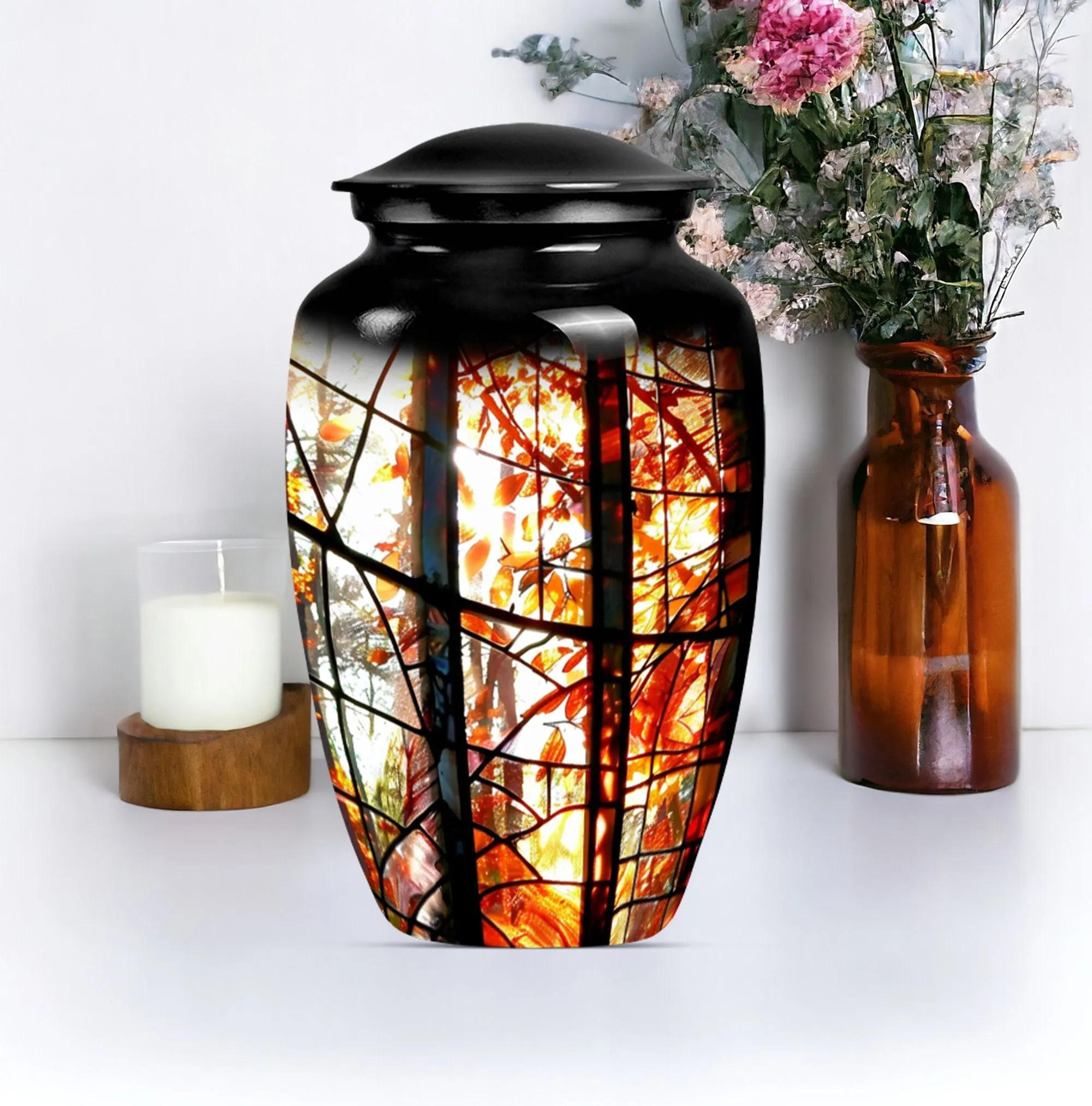 Transcendence Tribute: Stained Glass Memorial Urn for Men