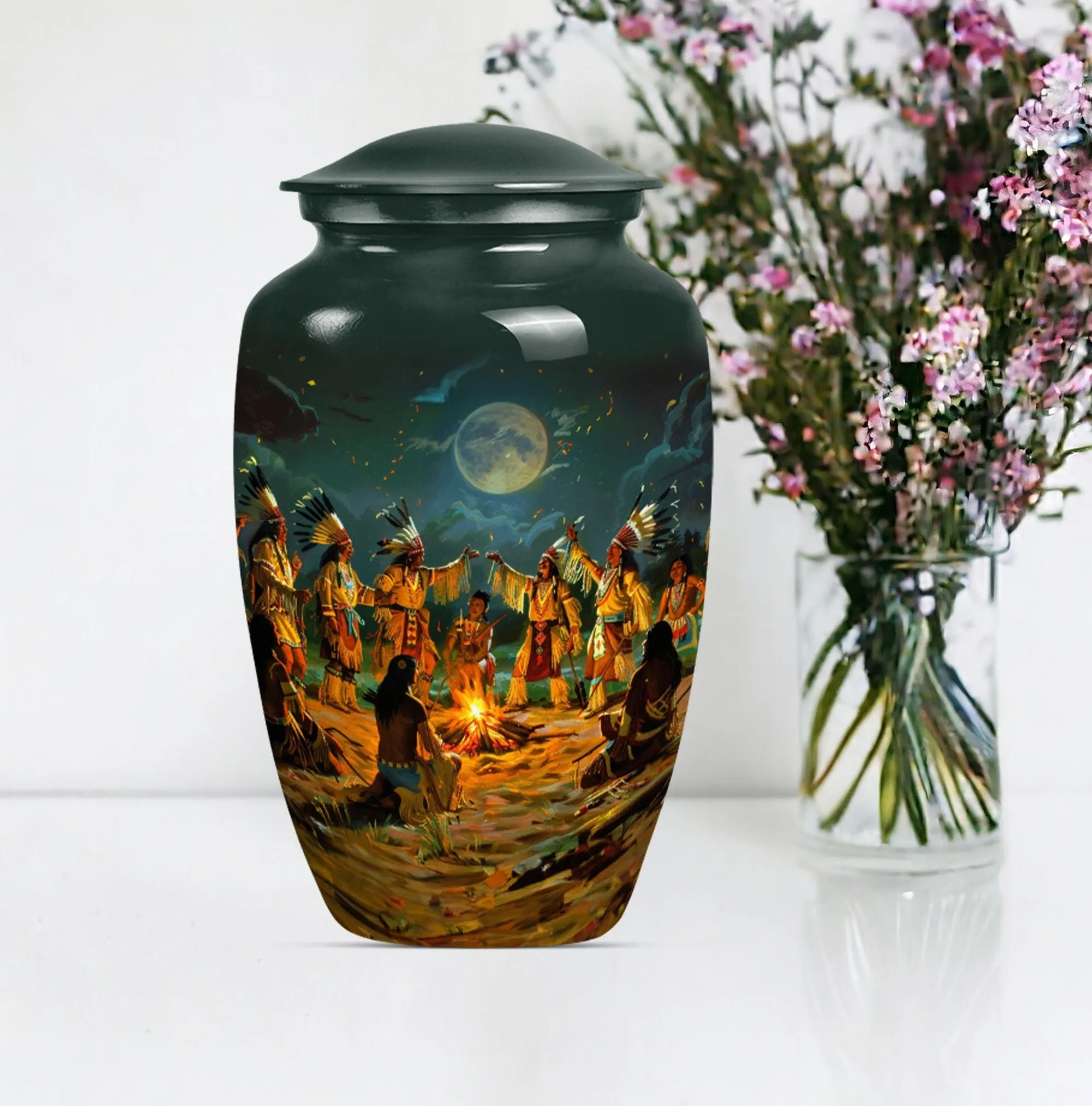 Tribe Man Cremation Memorial: Classic Wolf Howling Design