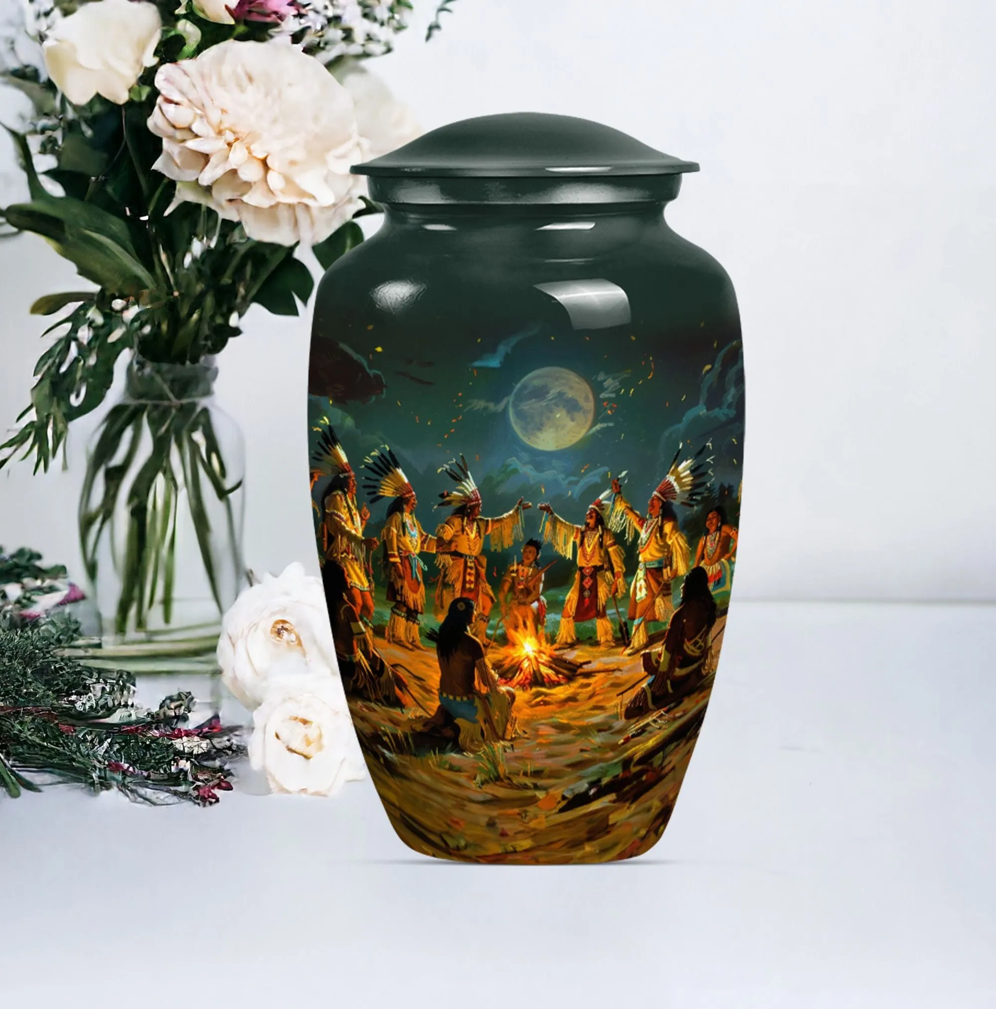 Tribe Man Cremation Memorial: Classic Wolf Howling Design