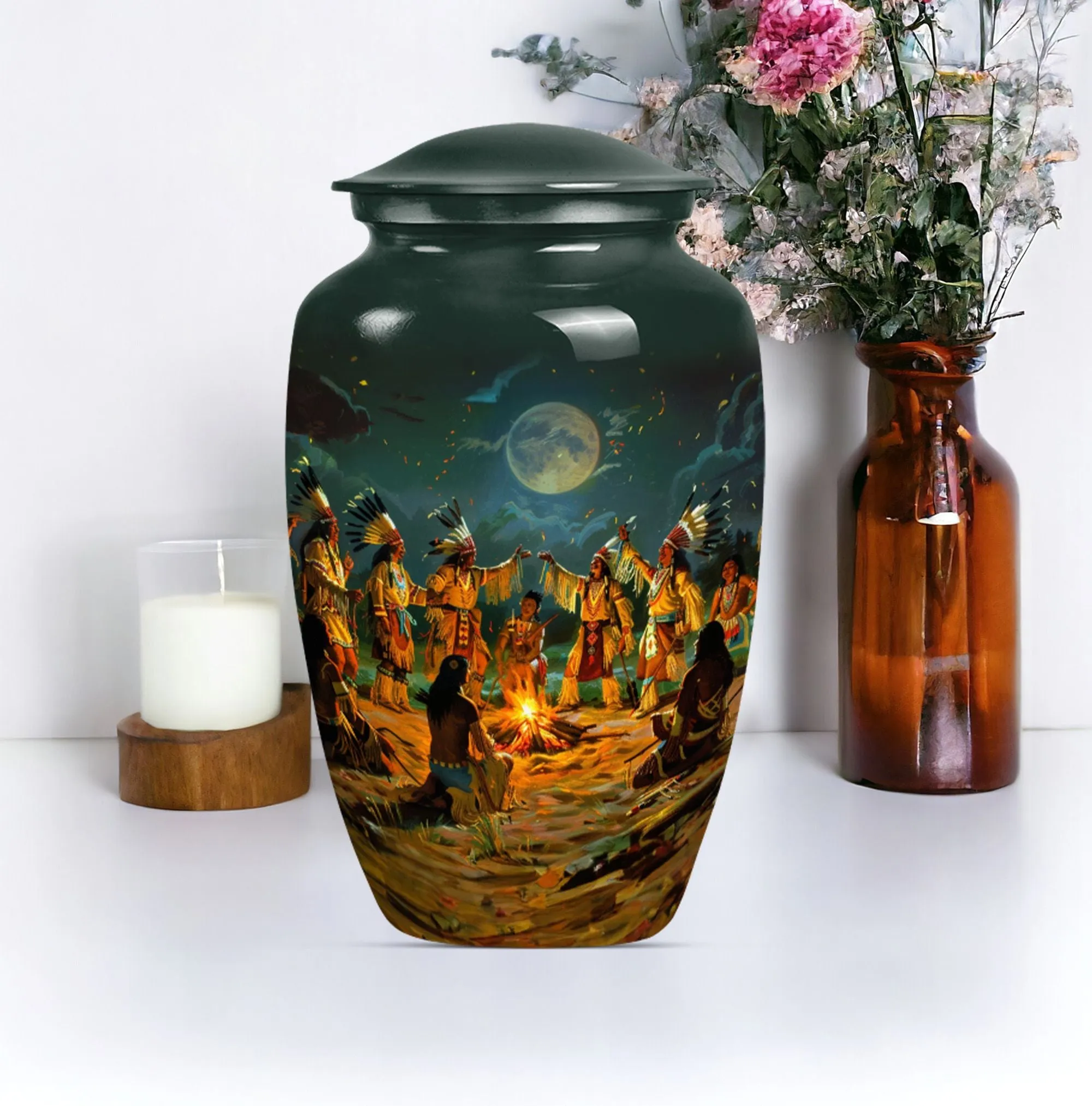 Tribe Man Cremation Memorial: Classic Wolf Howling Design