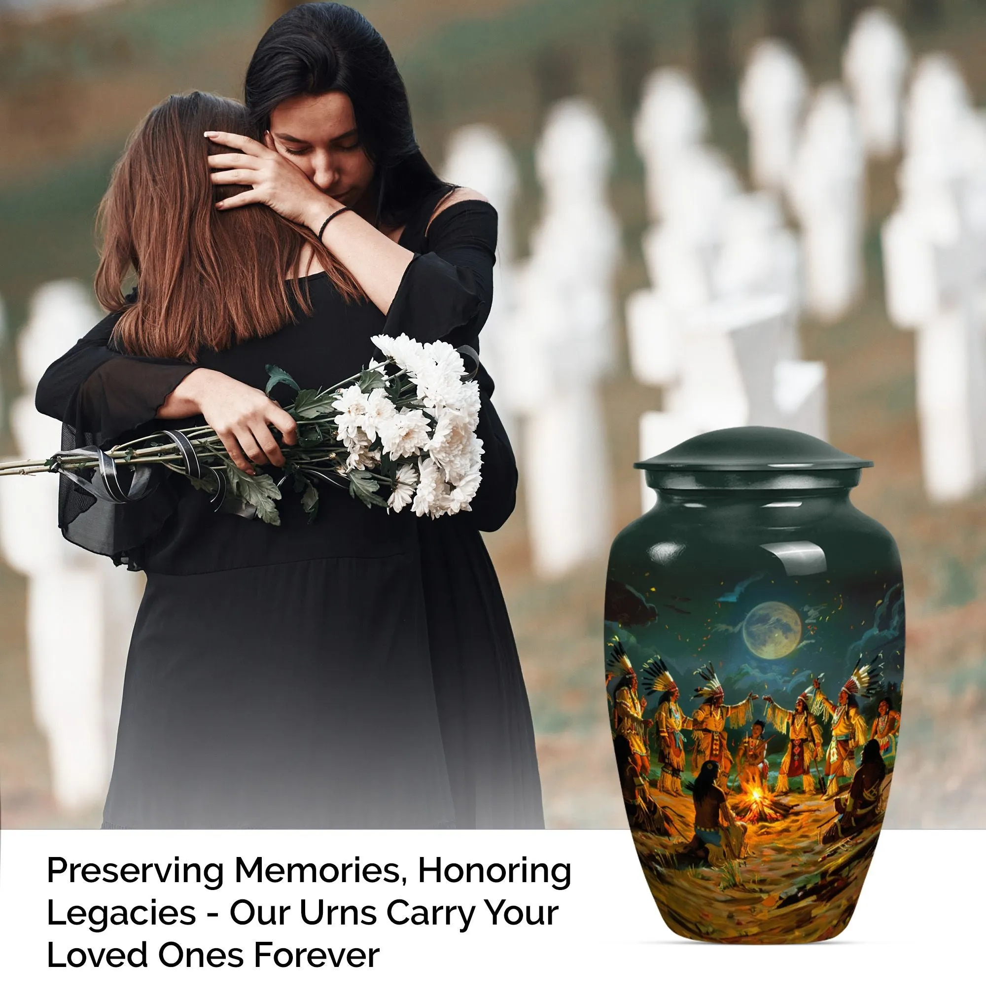 Tribe Man Cremation Memorial: Classic Wolf Howling Design