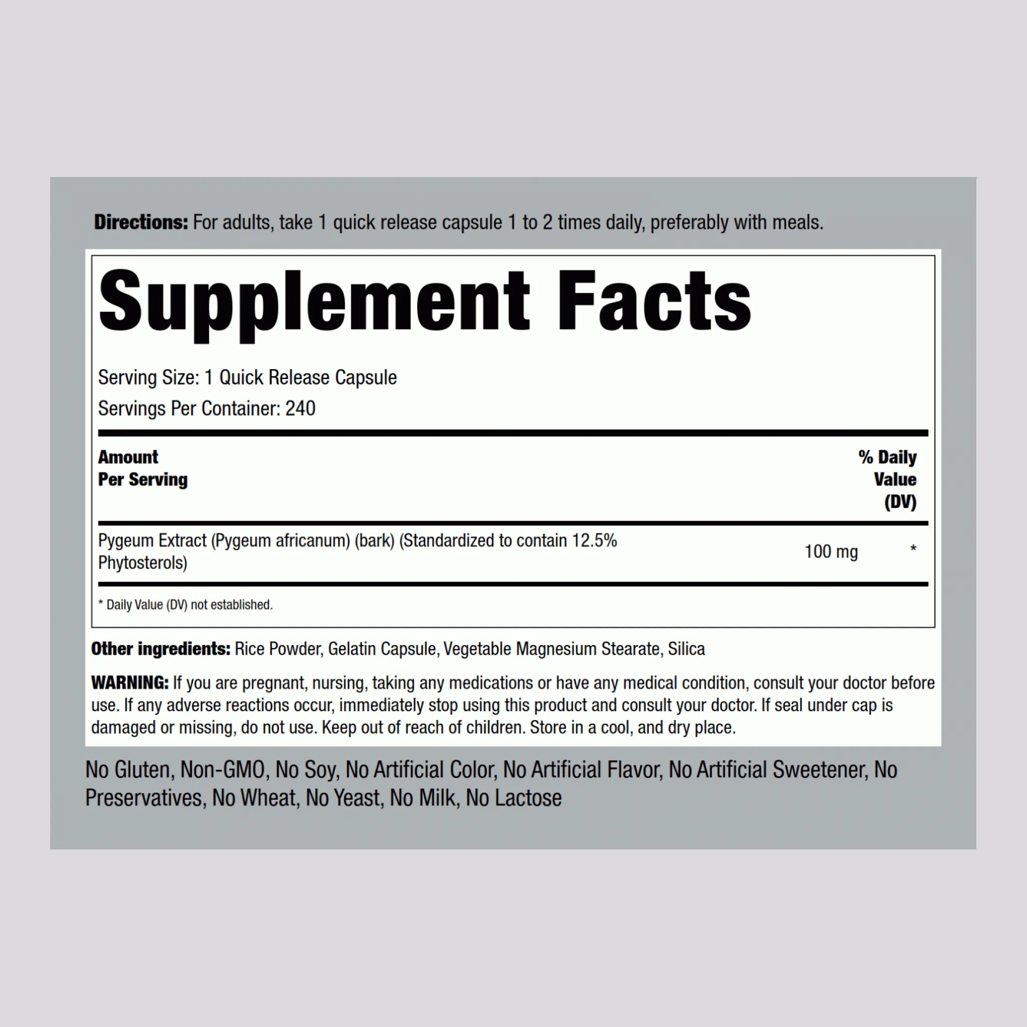 Ultra Standardized Pygeum, 100 mg, 240 Quick Release Capsules, 2  Bottles