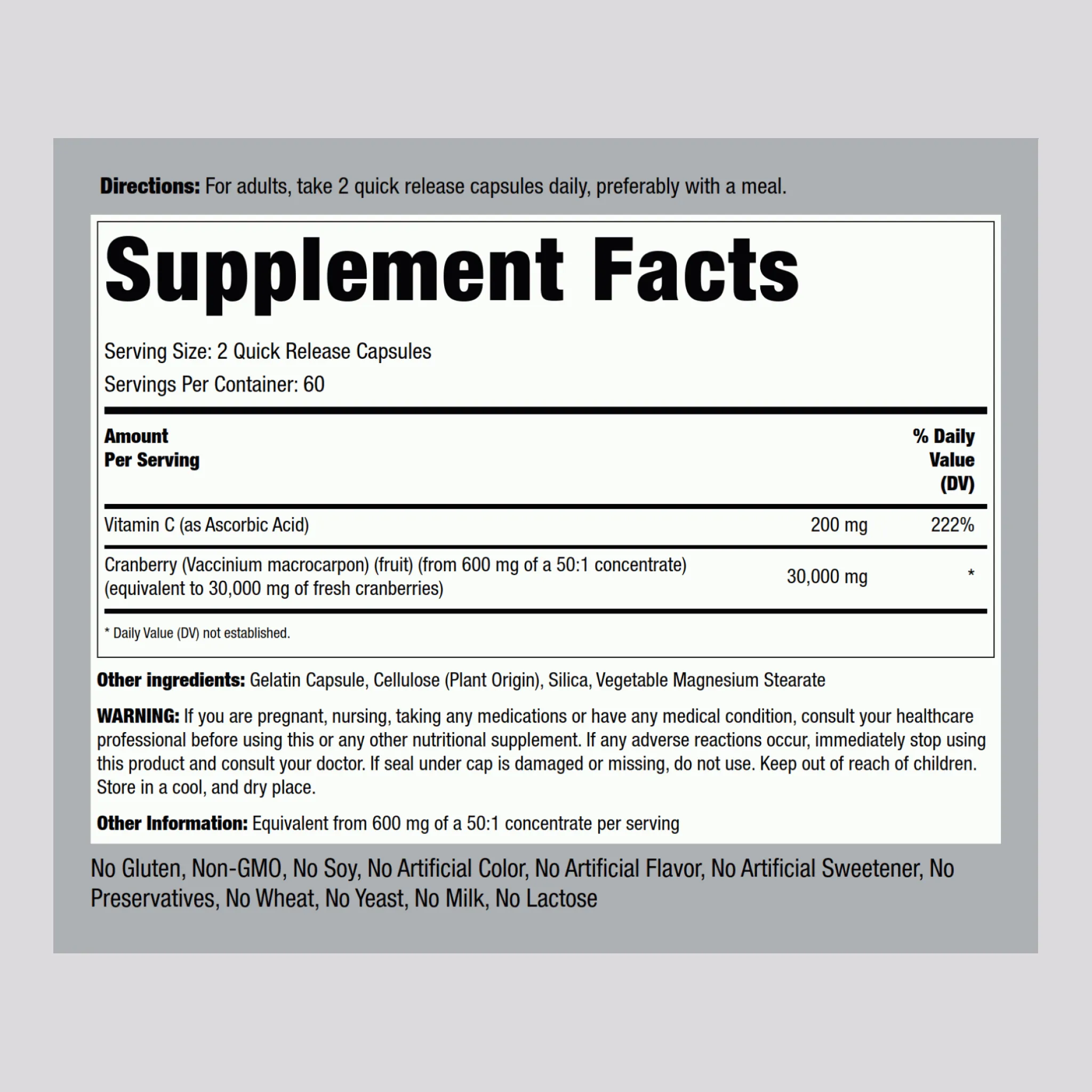 Ultra Triple Strength Cranberry Plus C, 30,000 mg (per serving), 120 Quick Release Capsules, 2  Bottles