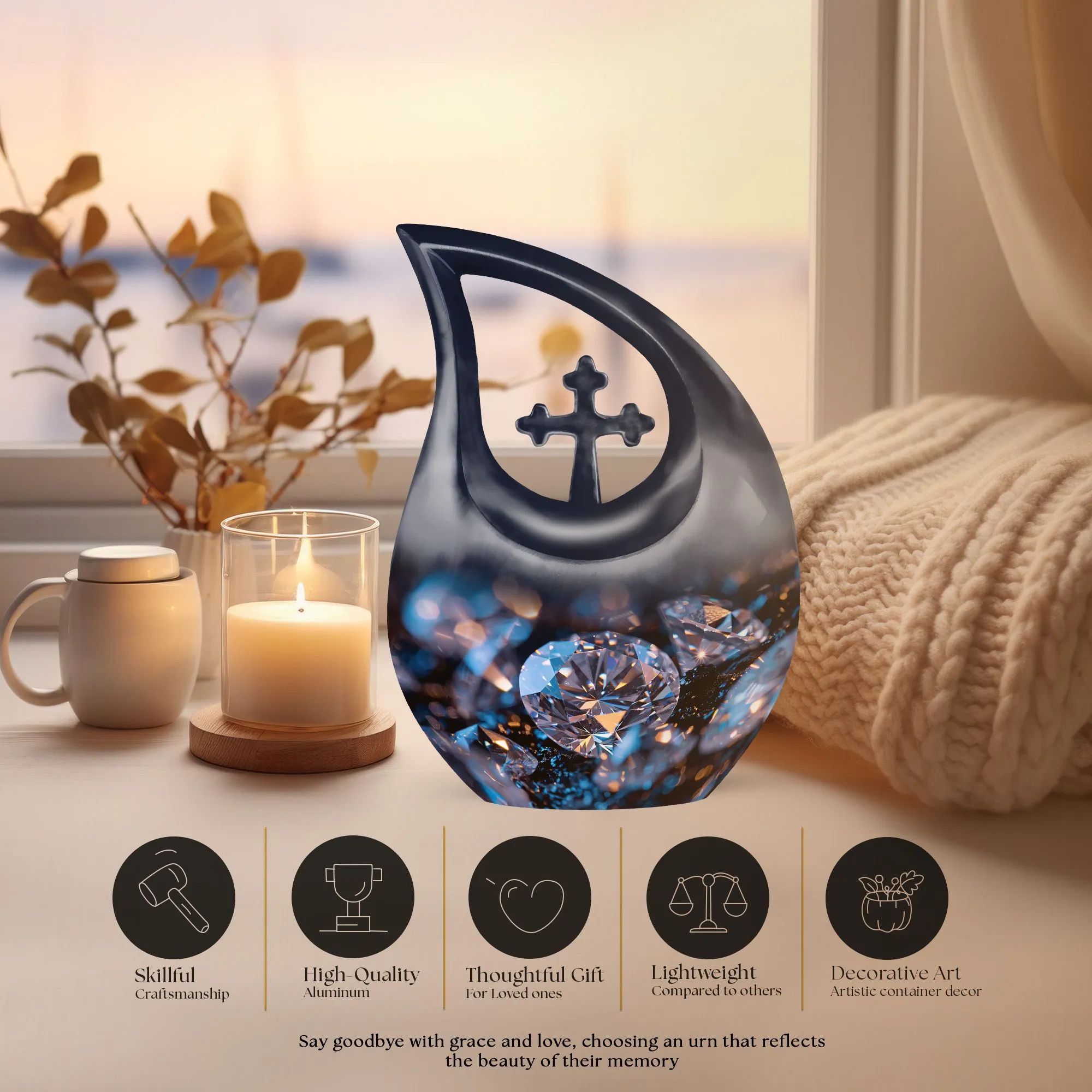 Unique Diamond Theme Cremation Urn For Adult Human Ashes