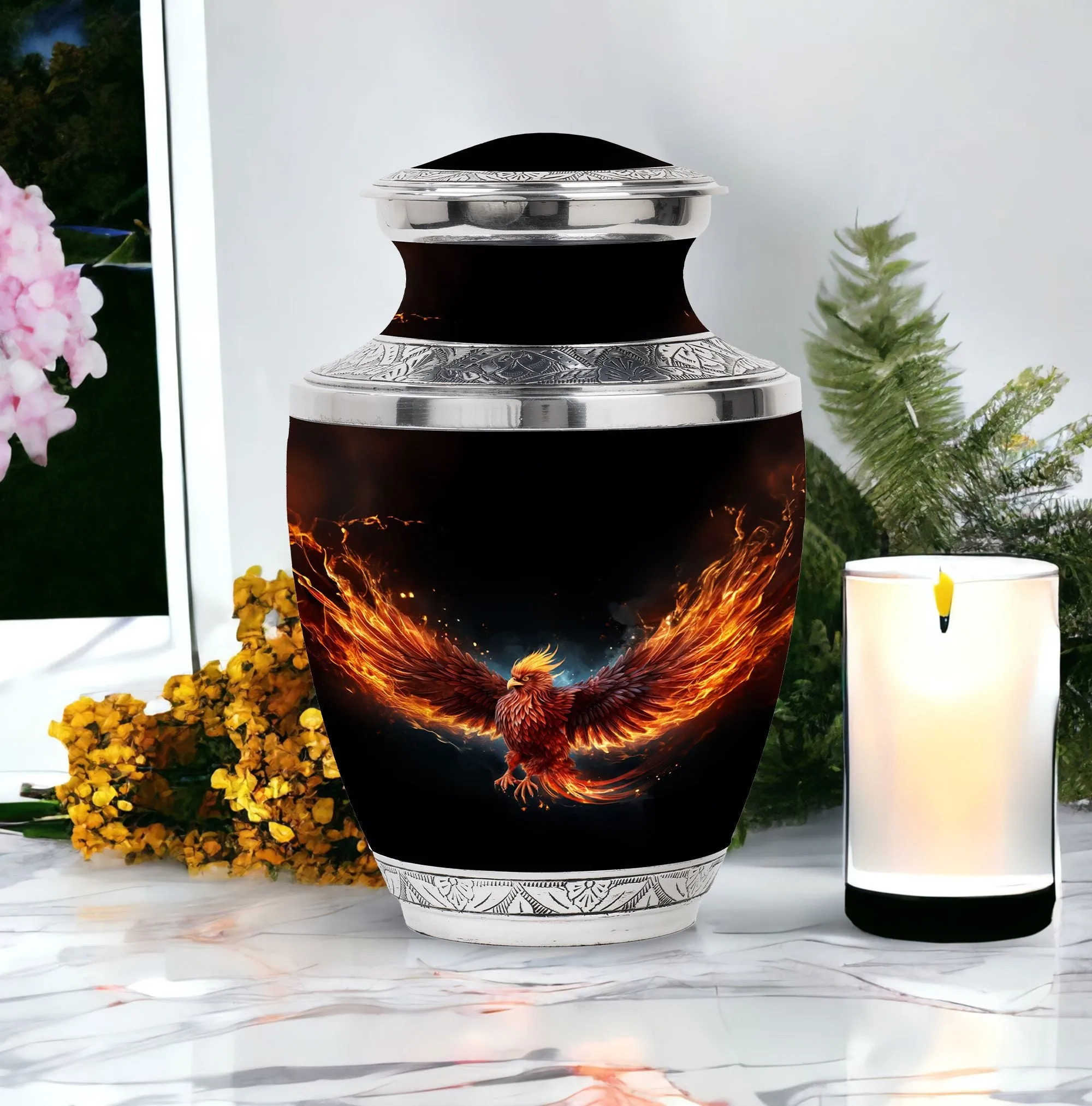 Unique Red Phoenix Memorial Keepsake: Phoenix Bird Cremation Urn