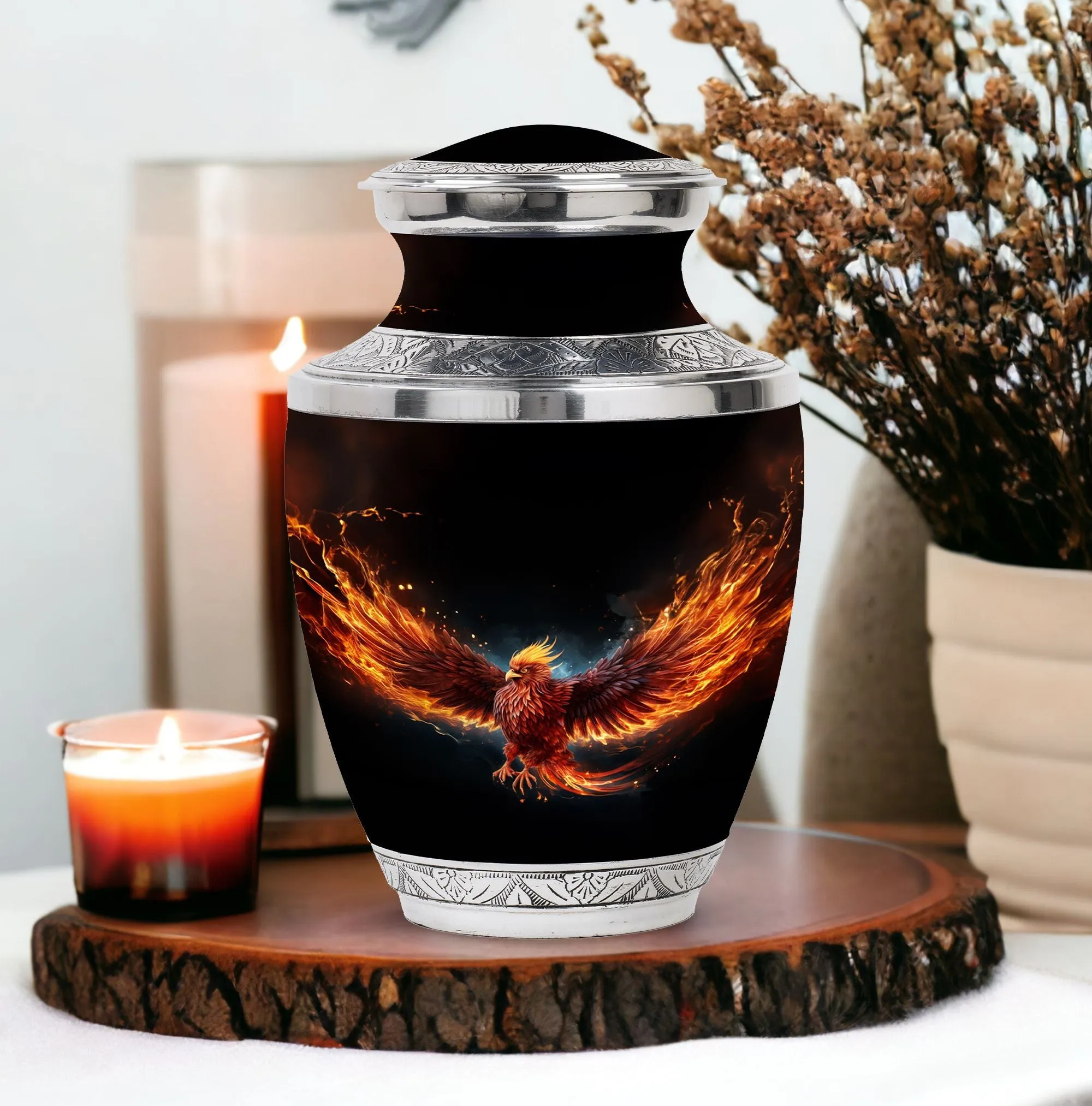 Unique Red Phoenix Memorial Keepsake: Phoenix Bird Cremation Urn
