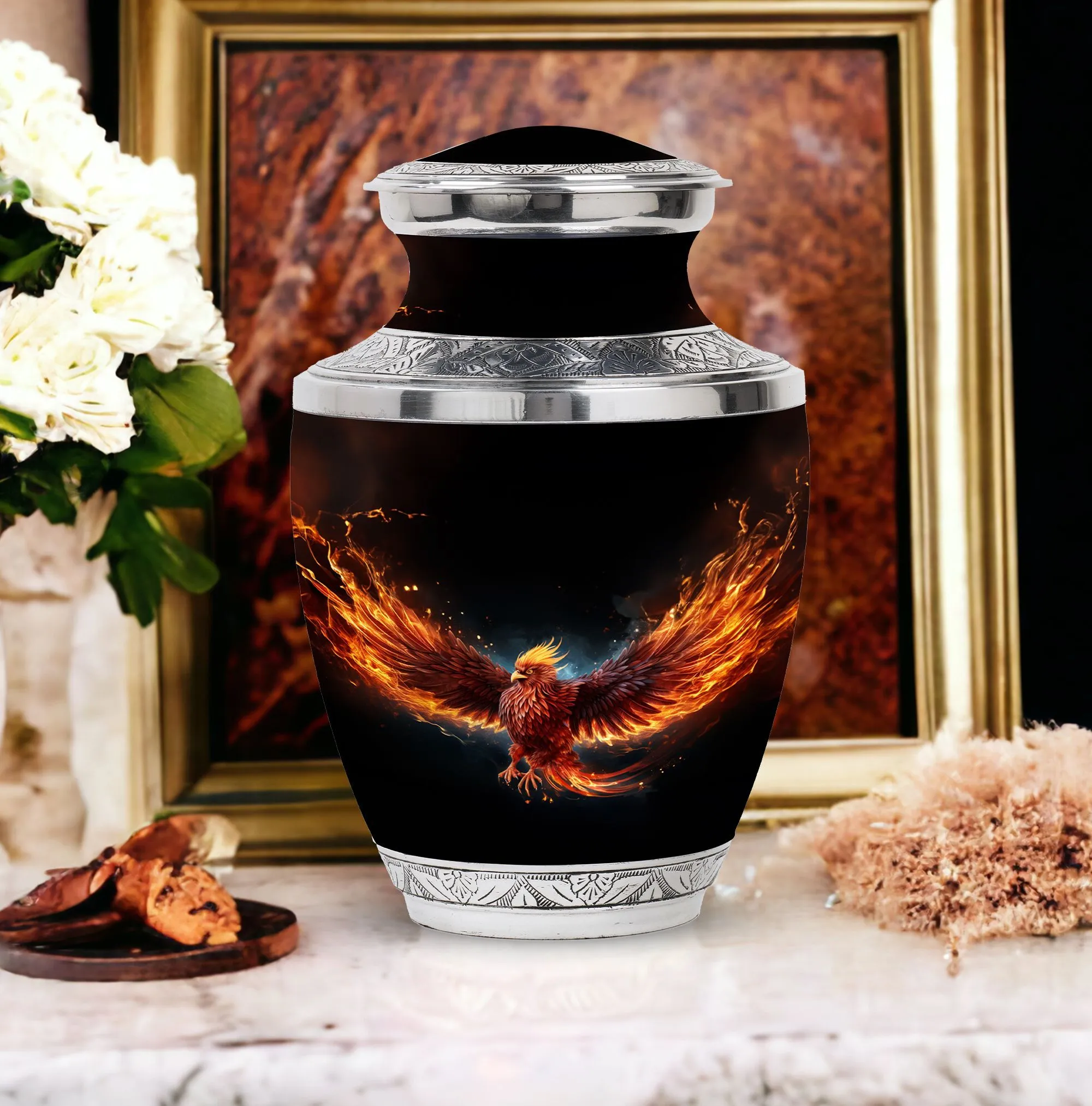 Unique Red Phoenix Memorial Keepsake: Phoenix Bird Cremation Urn
