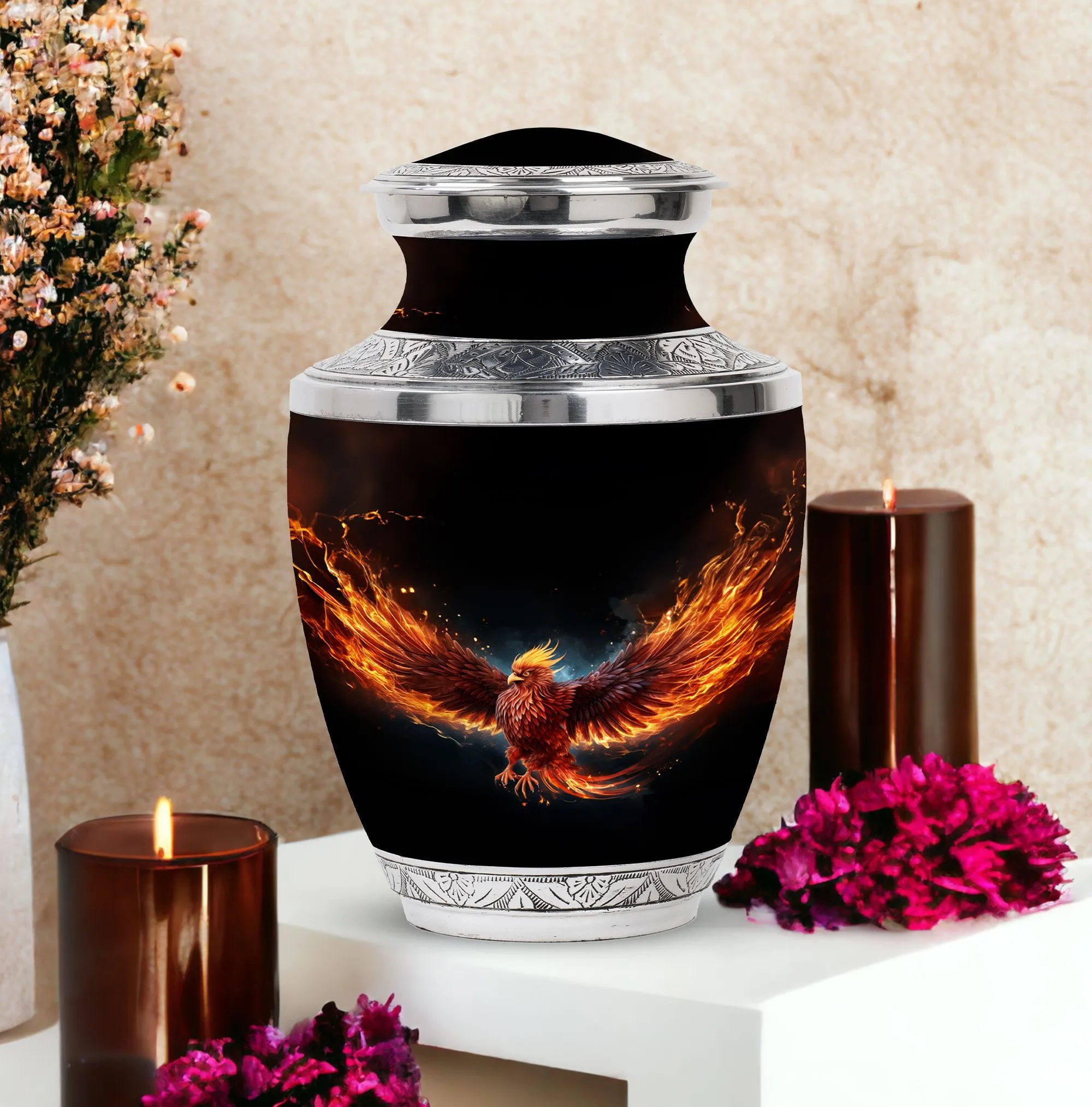 Unique Red Phoenix Memorial Keepsake: Phoenix Bird Cremation Urn