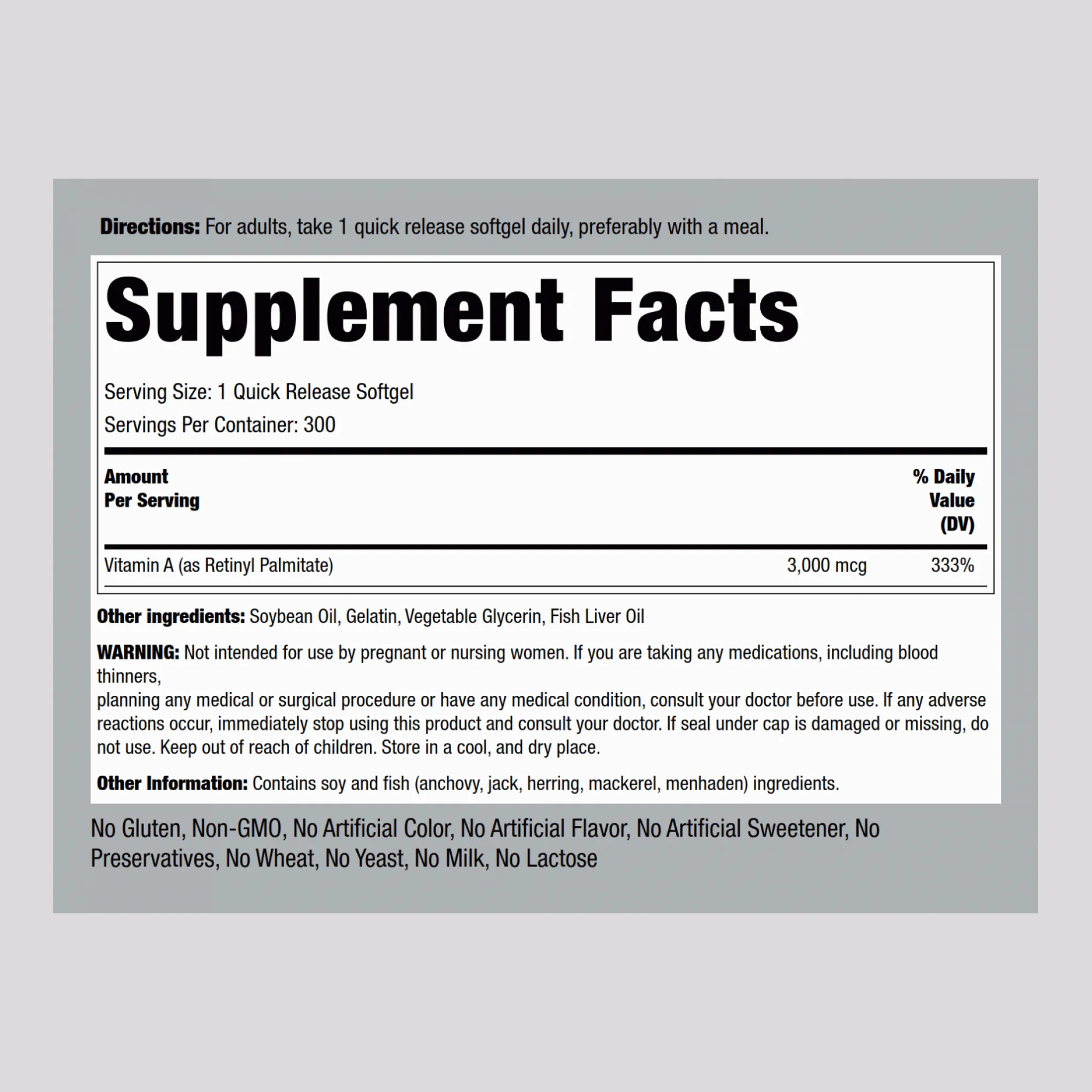 Vitamin A, 10,000 IU, 300 Quick Release Softgels