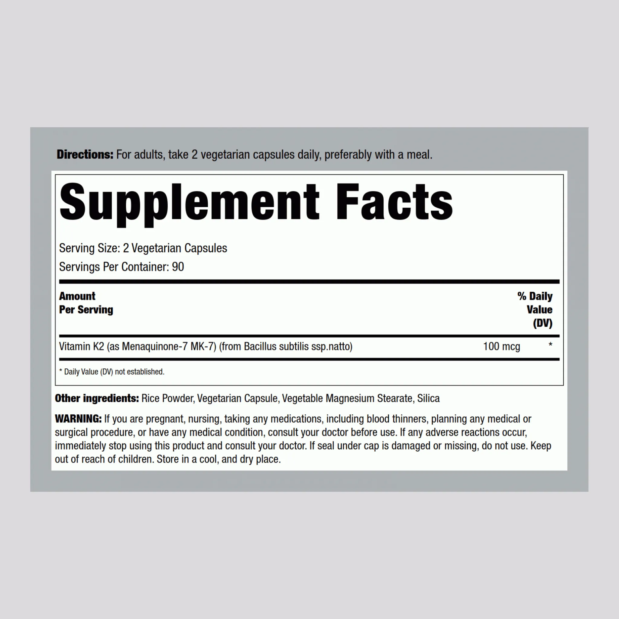 Vitamin K-2 MK-7, 100 mcg (per serving), 180 Vegetarian Capsules, 2  Bottles