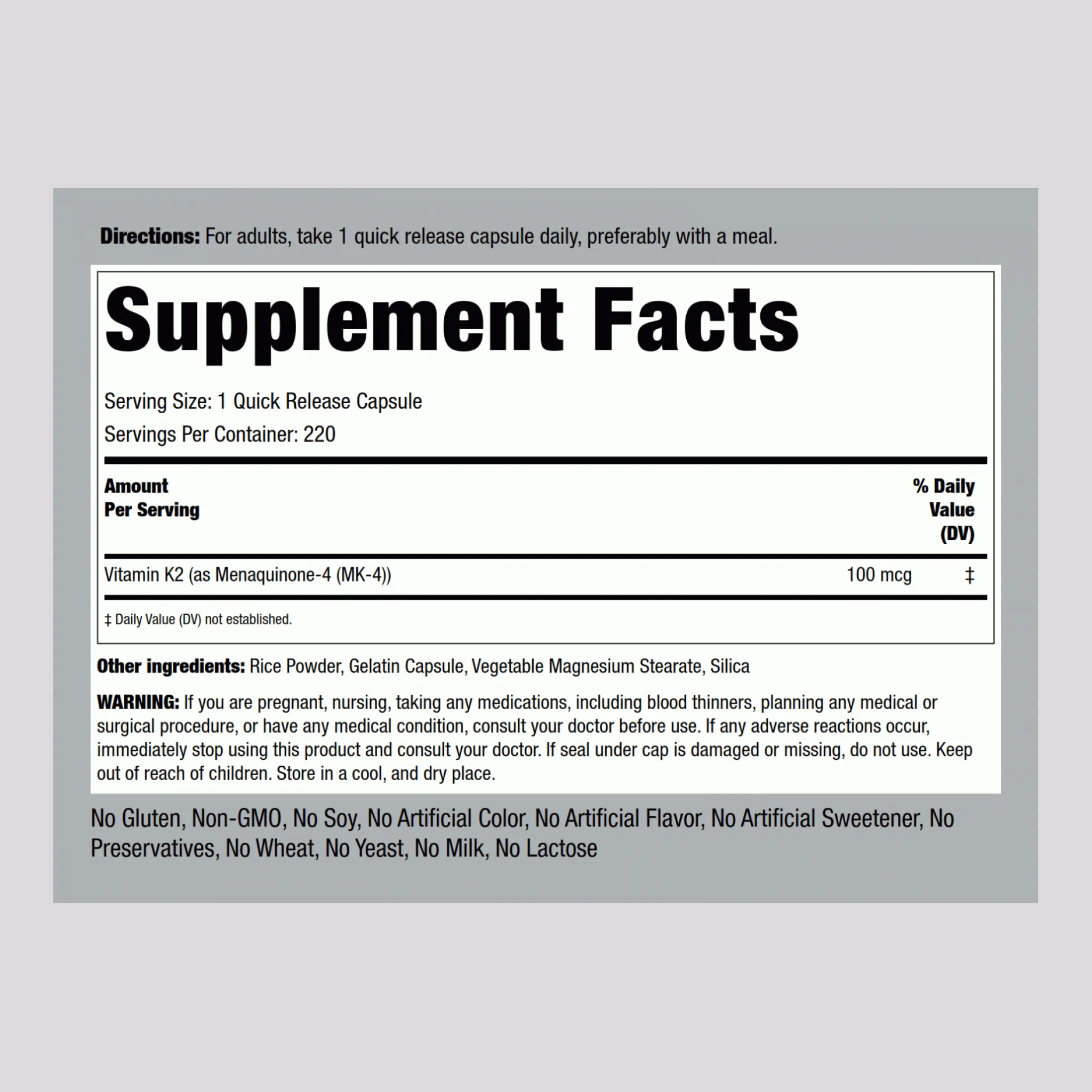 Vitamin K-2 with MK-4, 100 mcg, 220 Capsules, 2  Bottles
