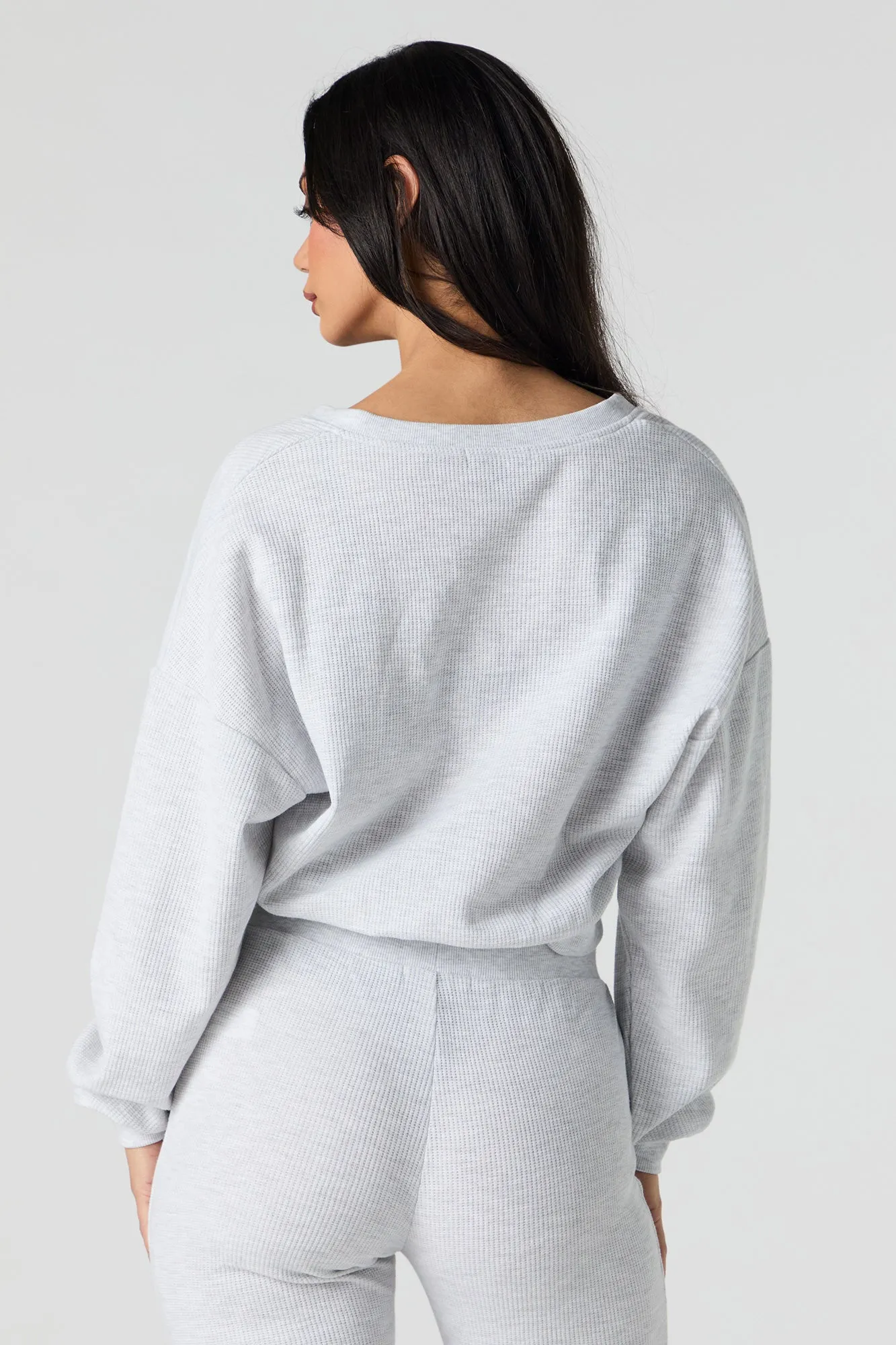 Waffle Knit V-Neck Sweatshirt