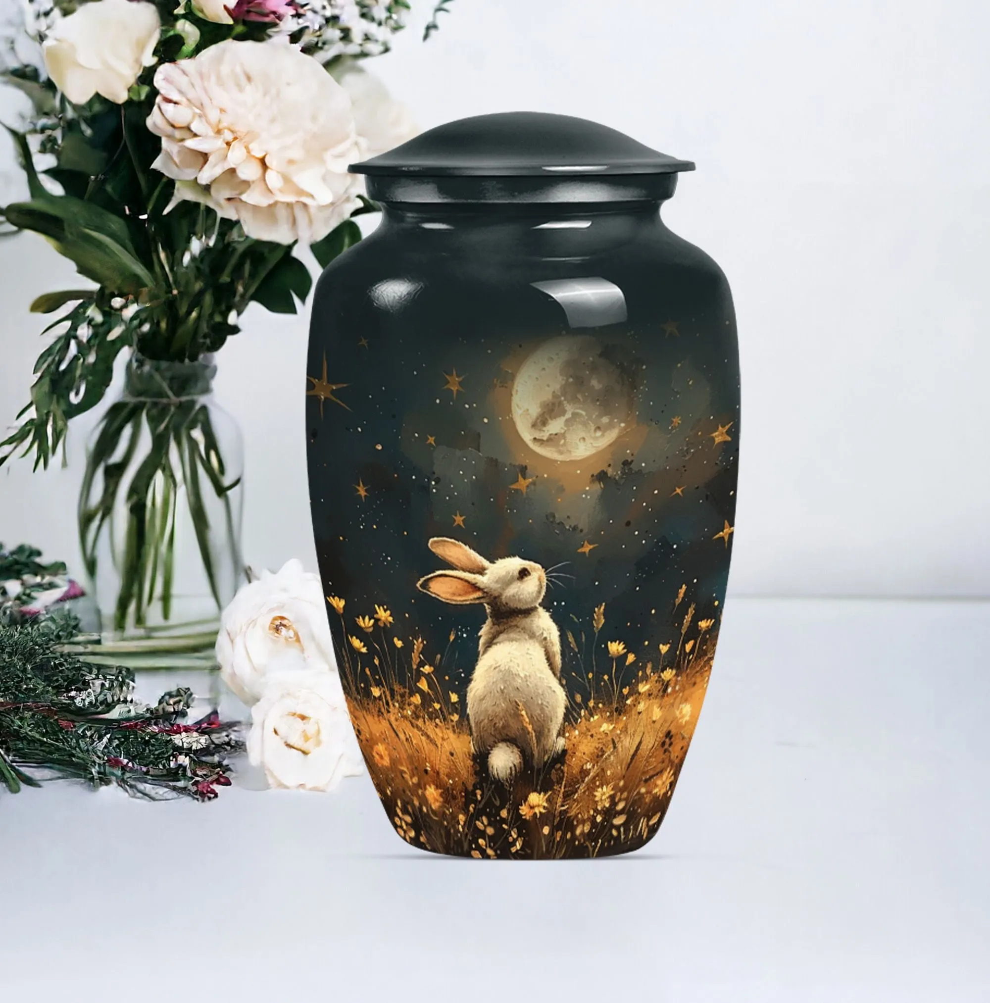 White Bunny Moonlight Solace: A Burial and Cremation Memorial Urn