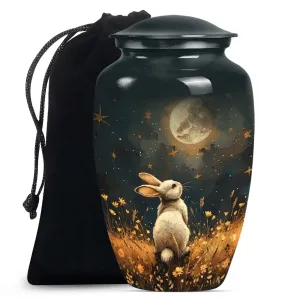 White Bunny Moonlight Solace: A Burial and Cremation Memorial Urn
