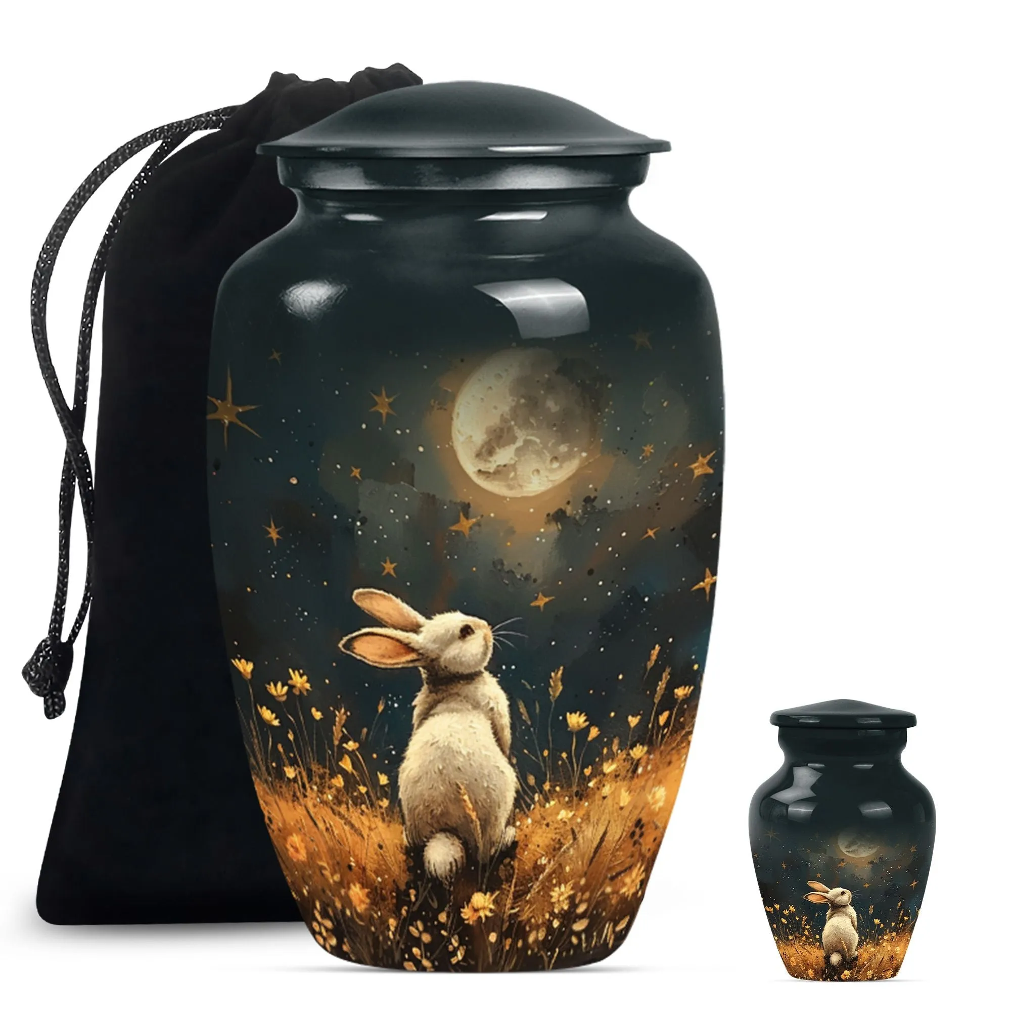 White Bunny Moonlight Solace: A Burial and Cremation Memorial Urn