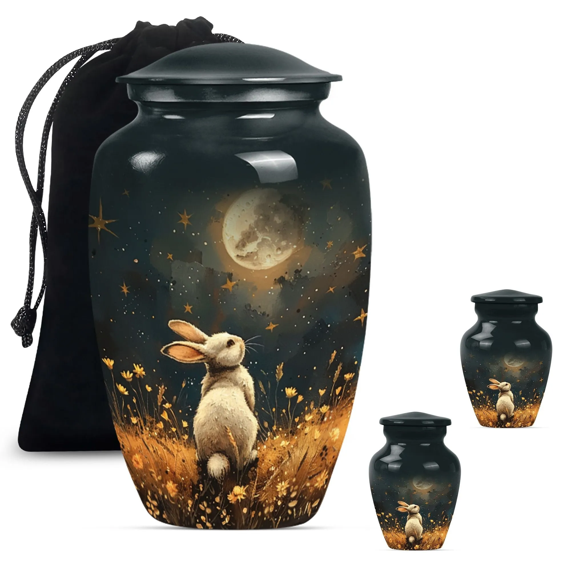 White Bunny Moonlight Solace: A Burial and Cremation Memorial Urn