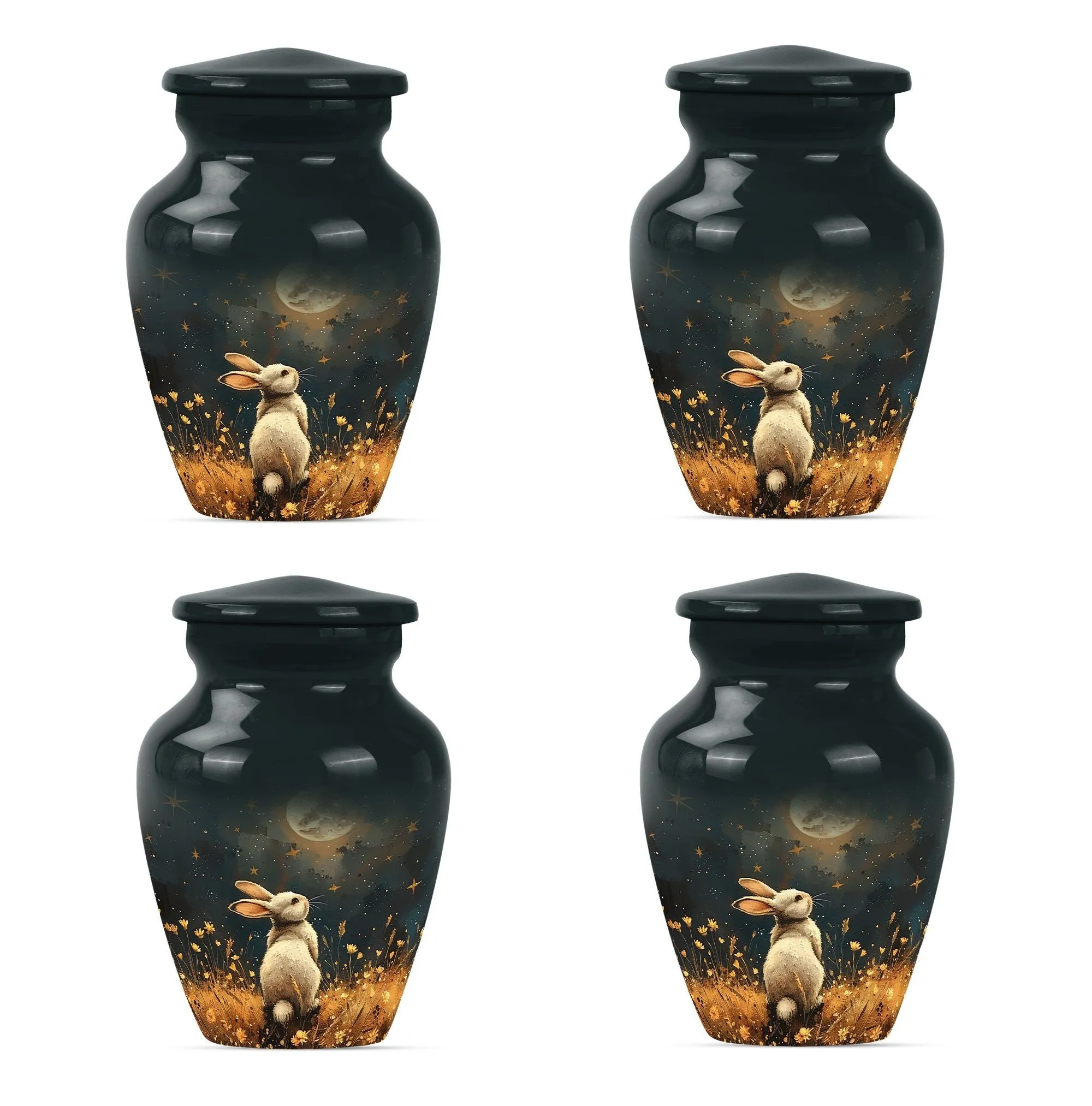 White Bunny Moonlight Solace: A Burial and Cremation Memorial Urn